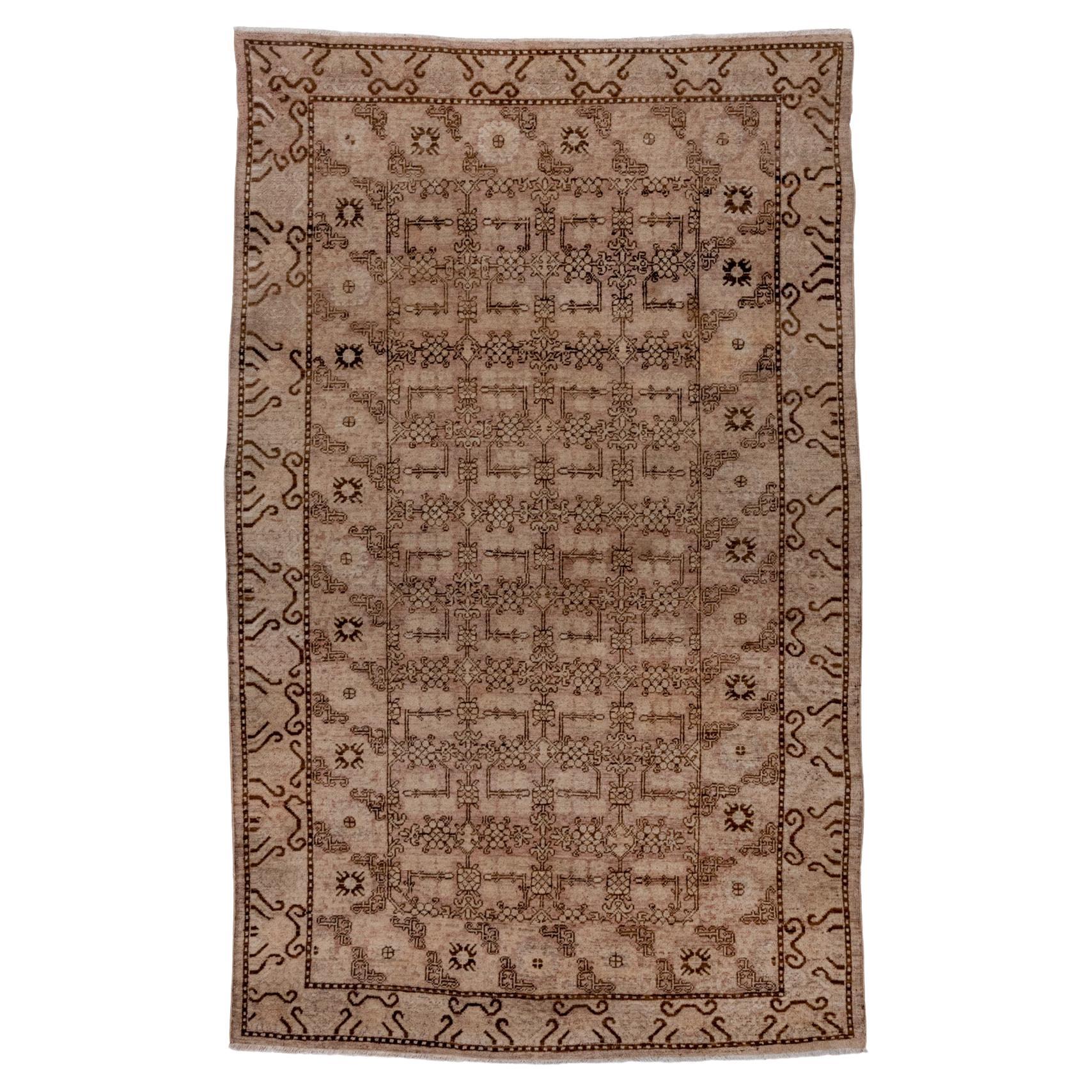 Eliko Rugs by David Ariel Antique Neutral Khotan Rug, Allover Pomegranate Field For Sale