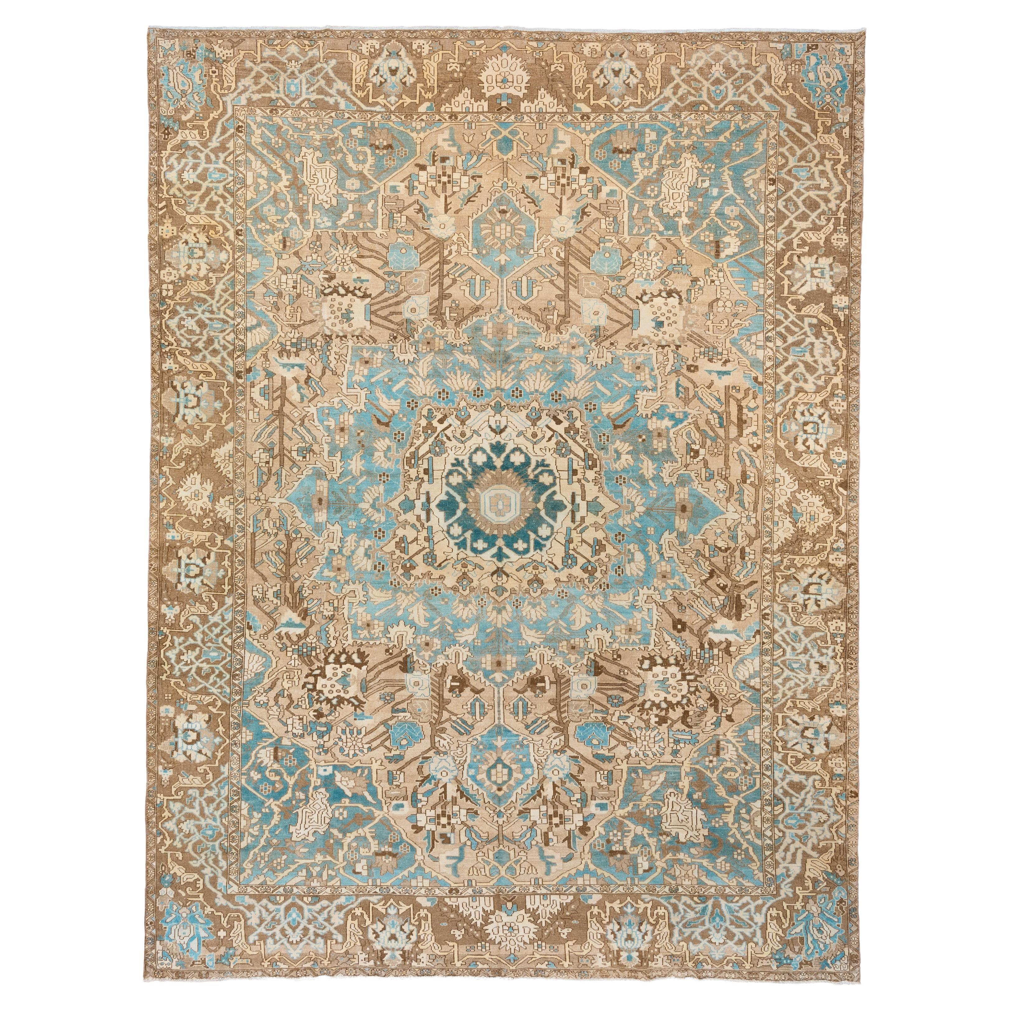 Antique Persian Bakhtiari Carpet with Blues and Browns