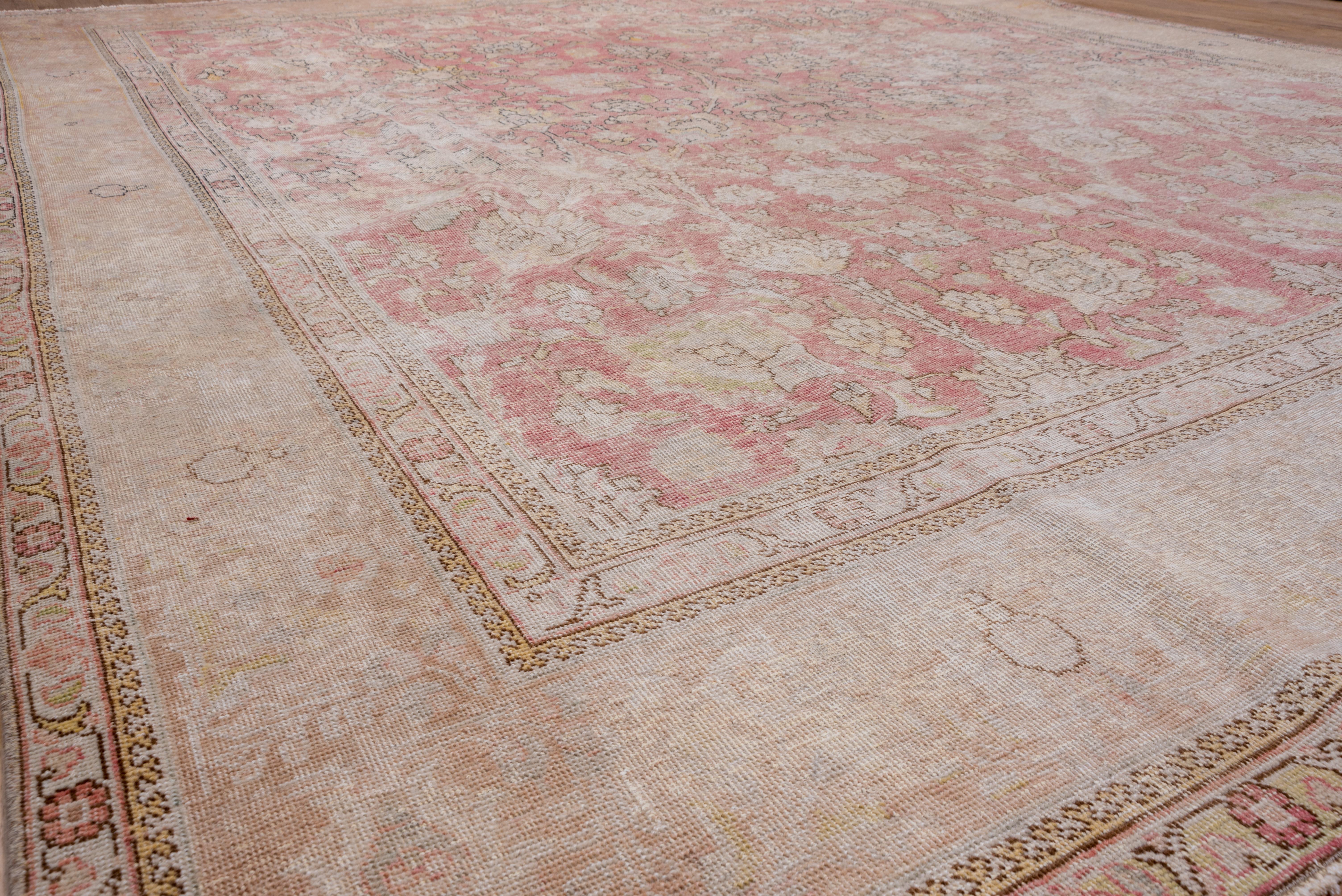 Mid-20th Century Eliko Rugs by David Ariel Antique Tabriz Rug Pink Allover Field & Yellow Accents For Sale