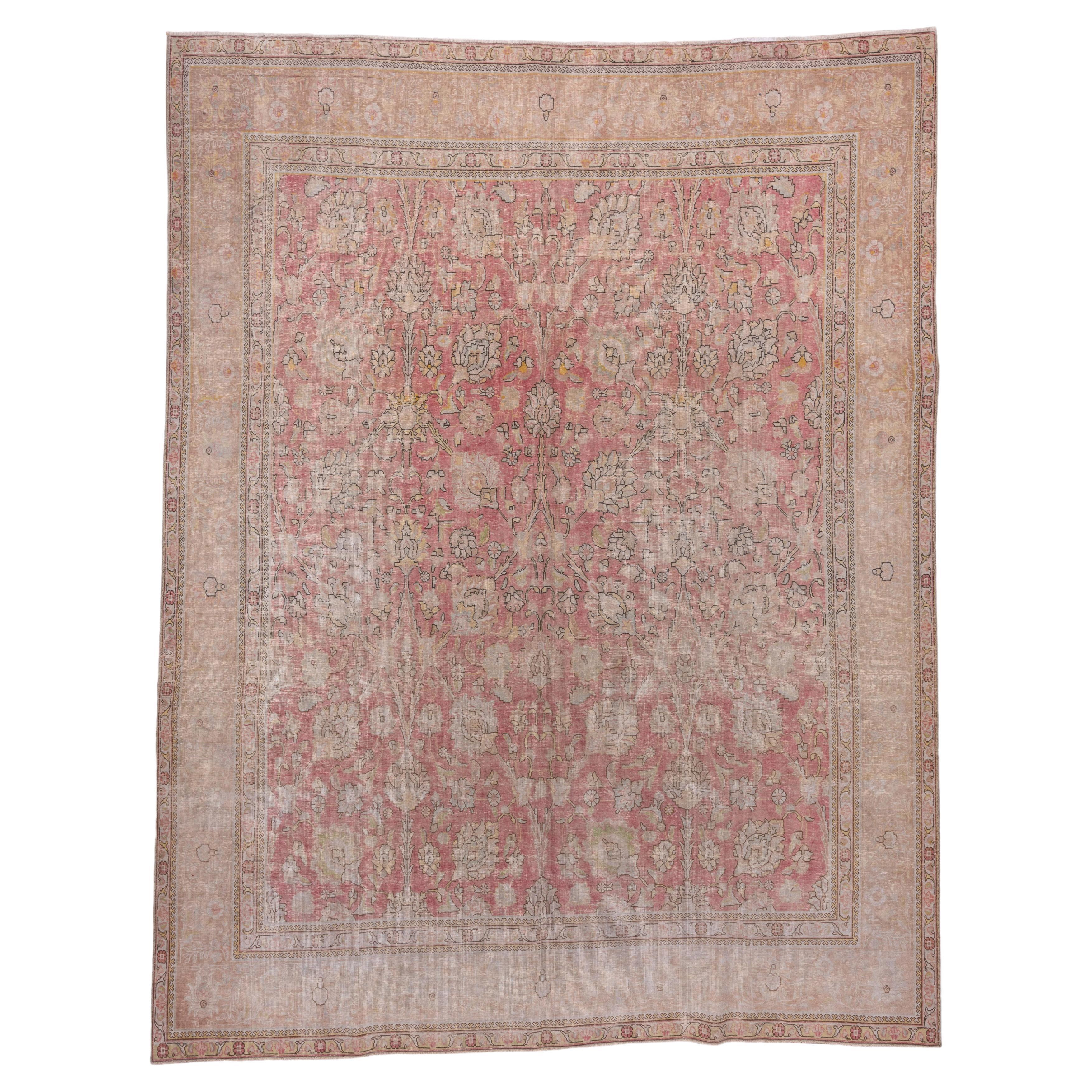 Eliko Rugs by David Ariel Antique Tabriz Rug Pink Allover Field & Yellow Accents For Sale