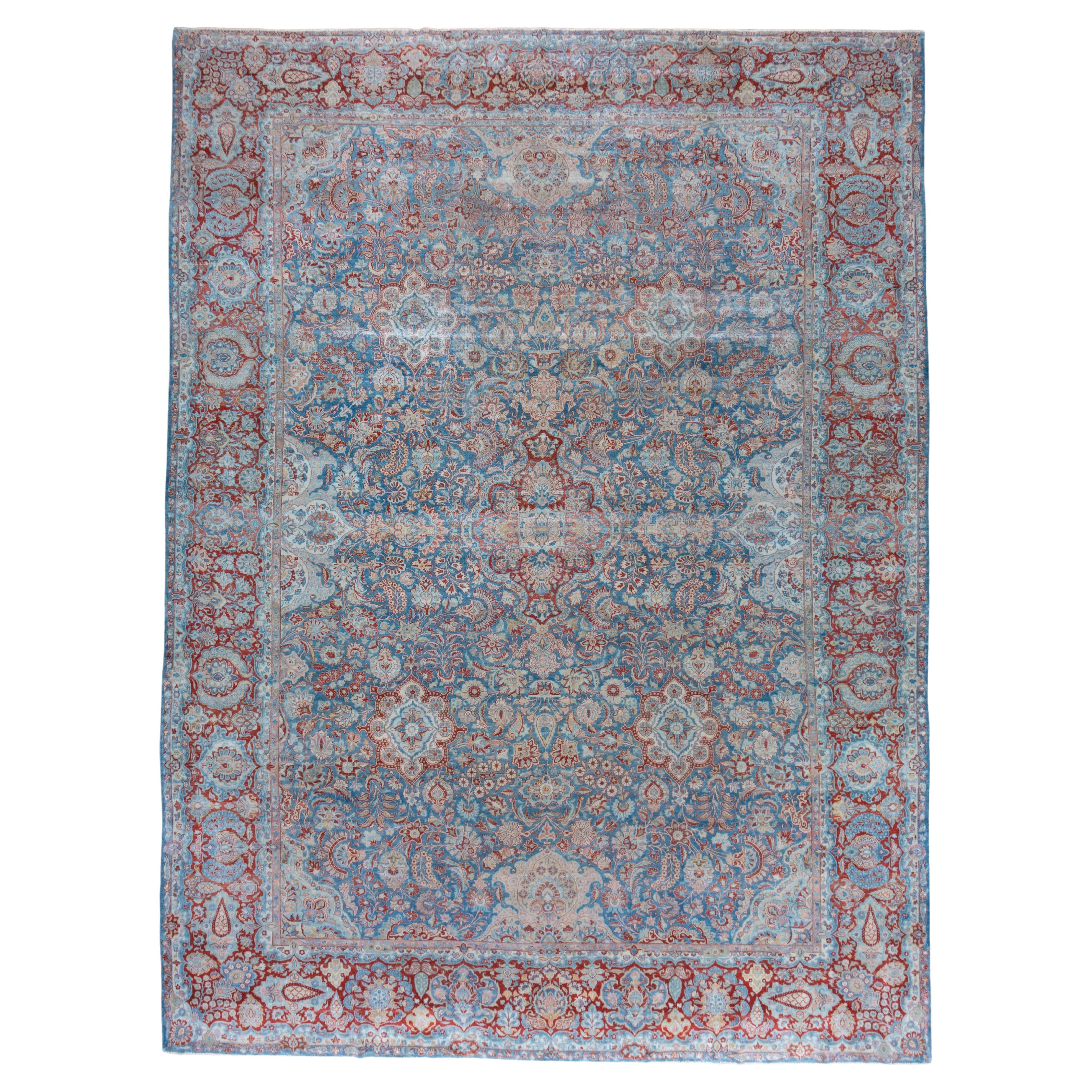 Eliko Rugs by David Ariel Finely Woven Antique Kashan Carpet with Reds and Blues For Sale