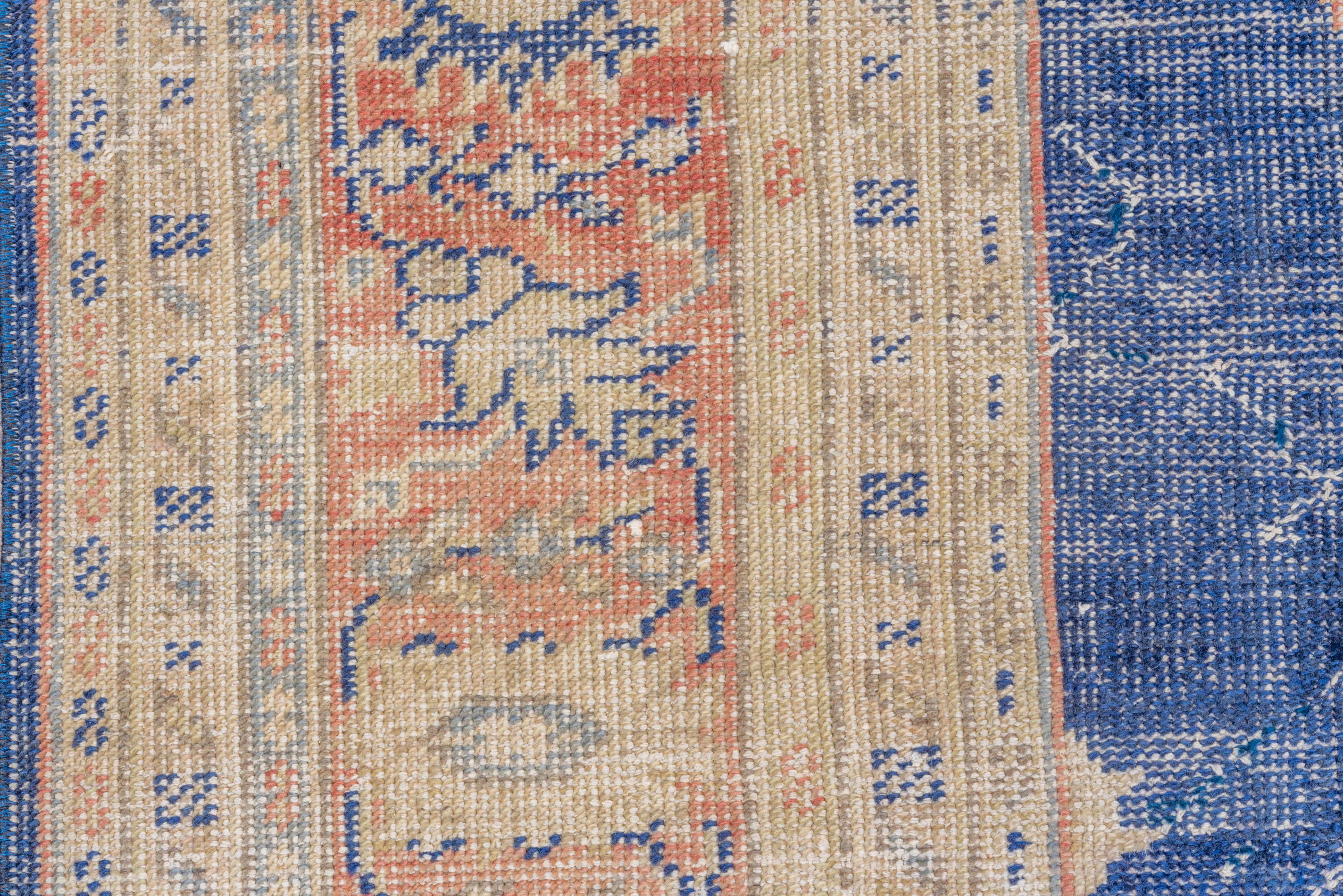 Hand-Knotted Eliko Rugs by David Ariel Shabby Chic Oushak Rug, Royal Blue Field For Sale