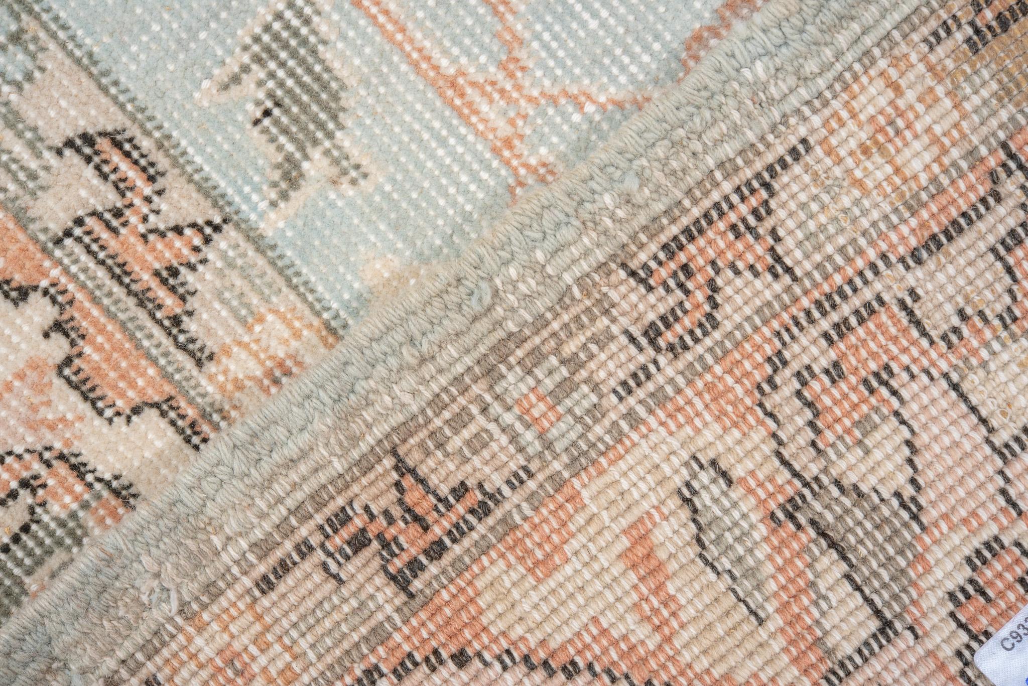Eliko Rugs by David Ariel Turkish Sparta Rug, Aqua Field, Salmon Borders In Good Condition For Sale In New York, NY