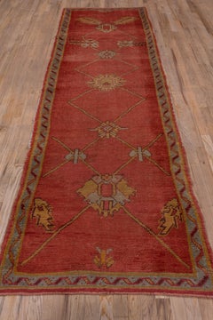 Eliko Rugs by David Ariel Unusual Antique Turkish Oushak Runner, Red Field