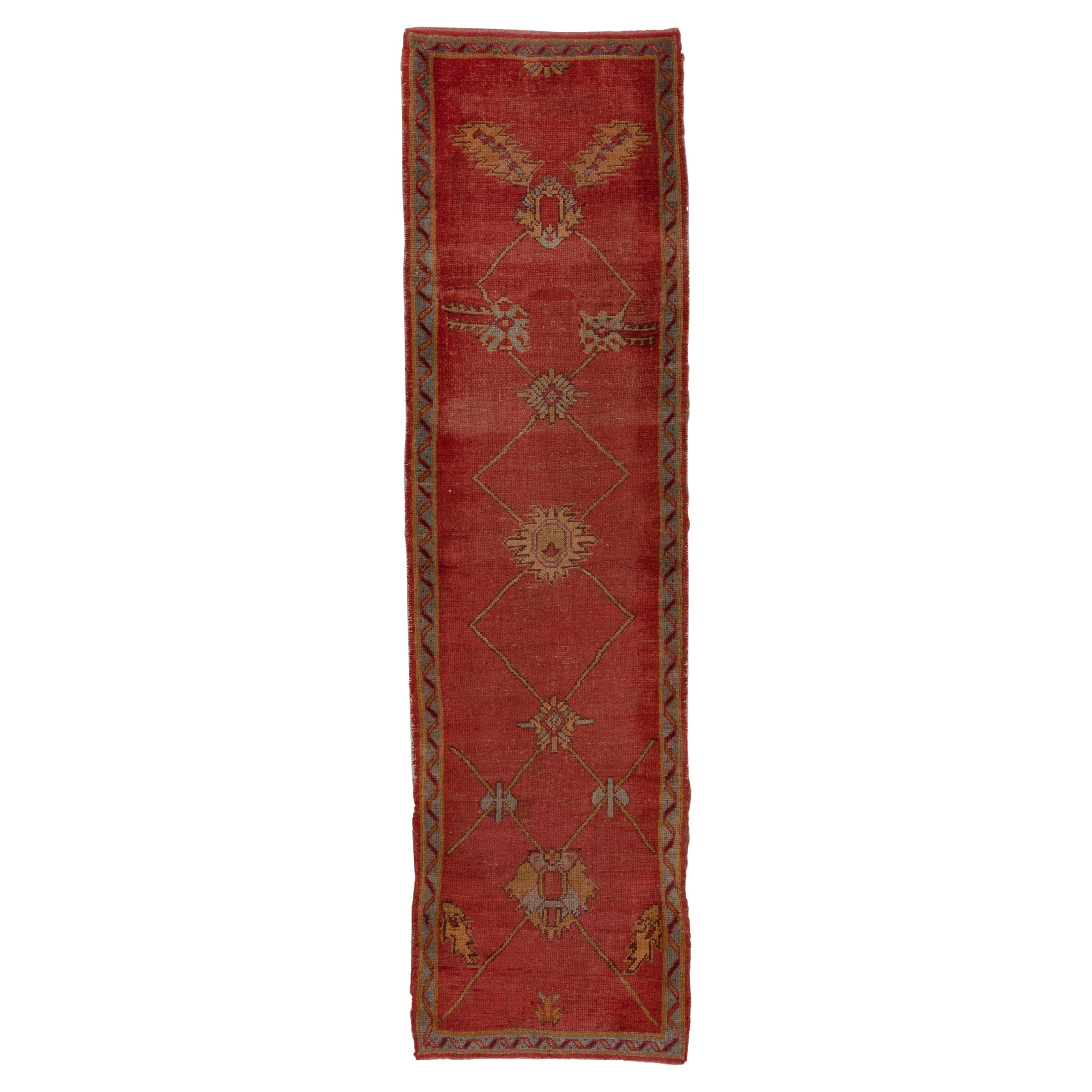 Eliko Rugs by David Ariel Unusual Antique Turkish Oushak Runner, Red Field For Sale