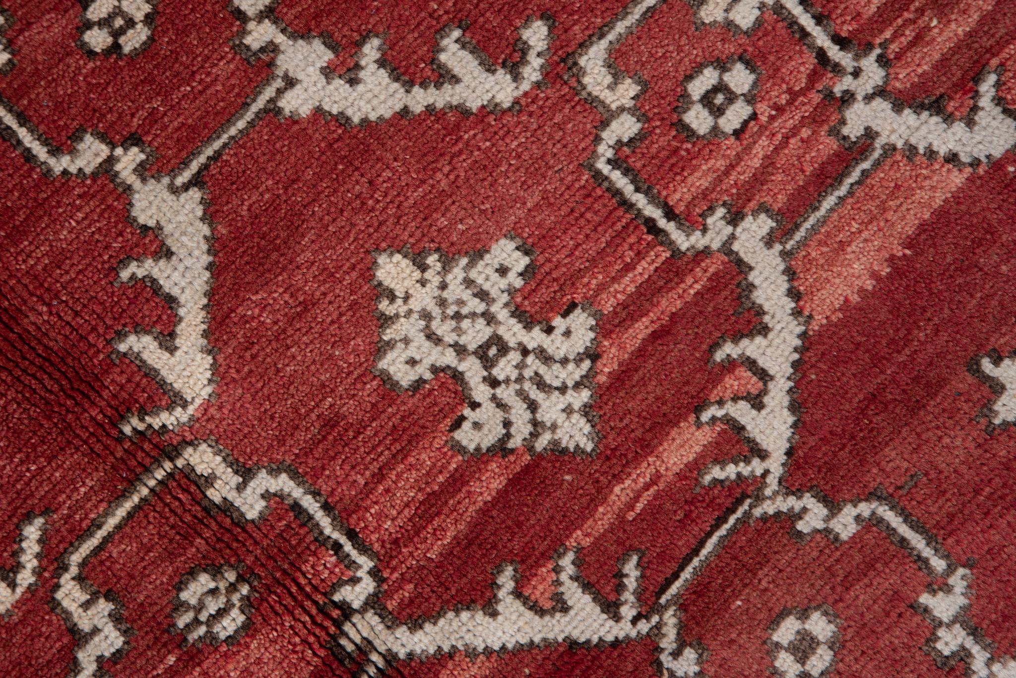 Eliko Rugs by David Ariel Vintage Oushak Rug, Red Allover Field, High Pile In Good Condition For Sale In New York, NY