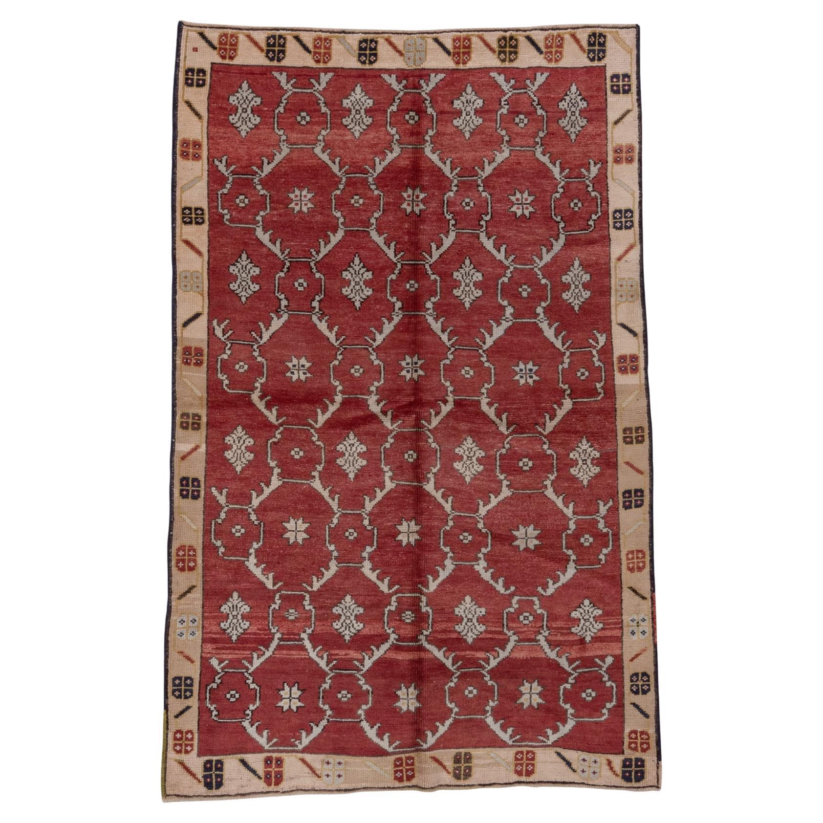 Eliko Rugs by David Ariel Vintage Oushak Rug, Red Allover Field, High Pile For Sale