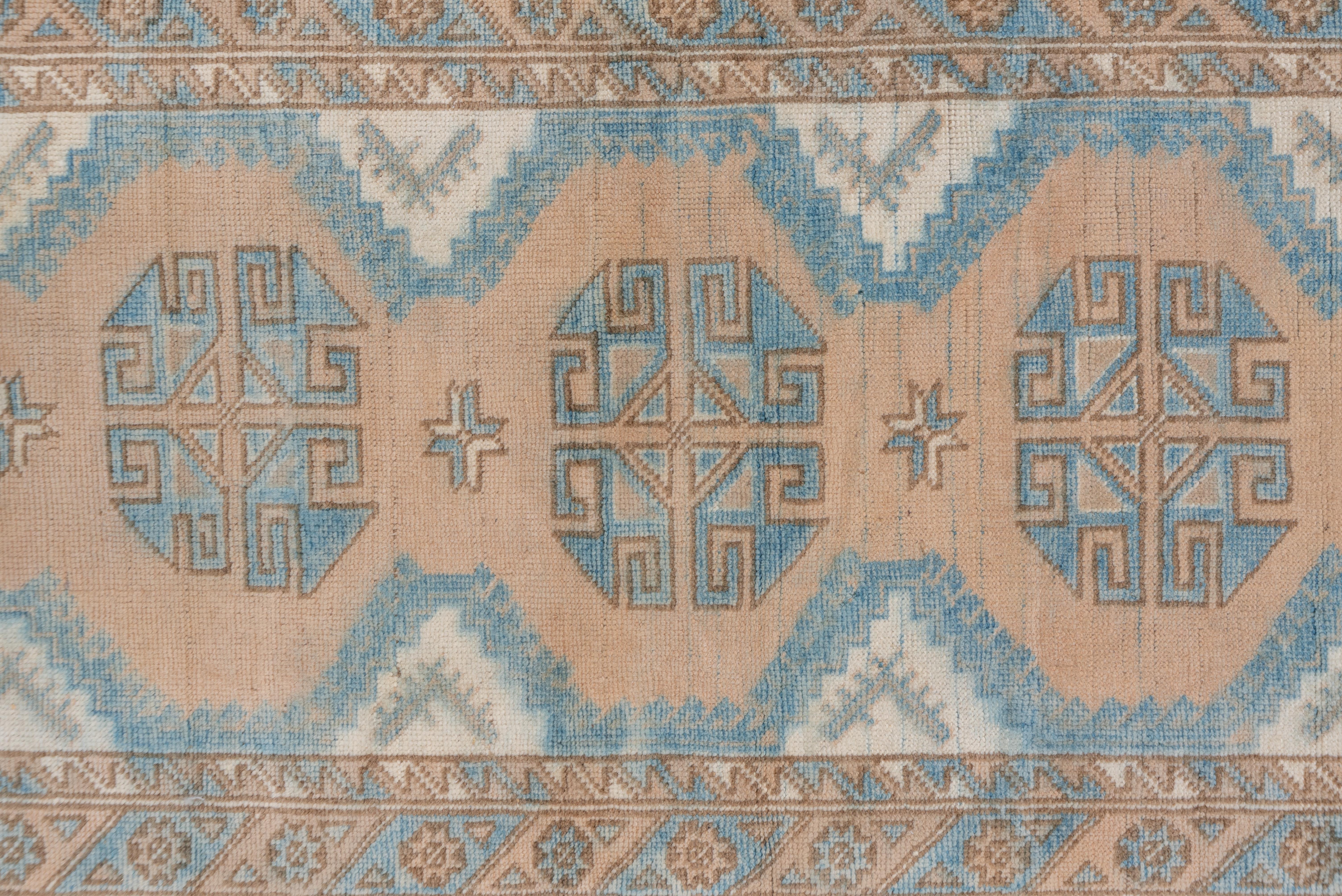 Turkish Eliko Rugs by David Ariel Vintage Peach and Blue Oushak Short Runner For Sale