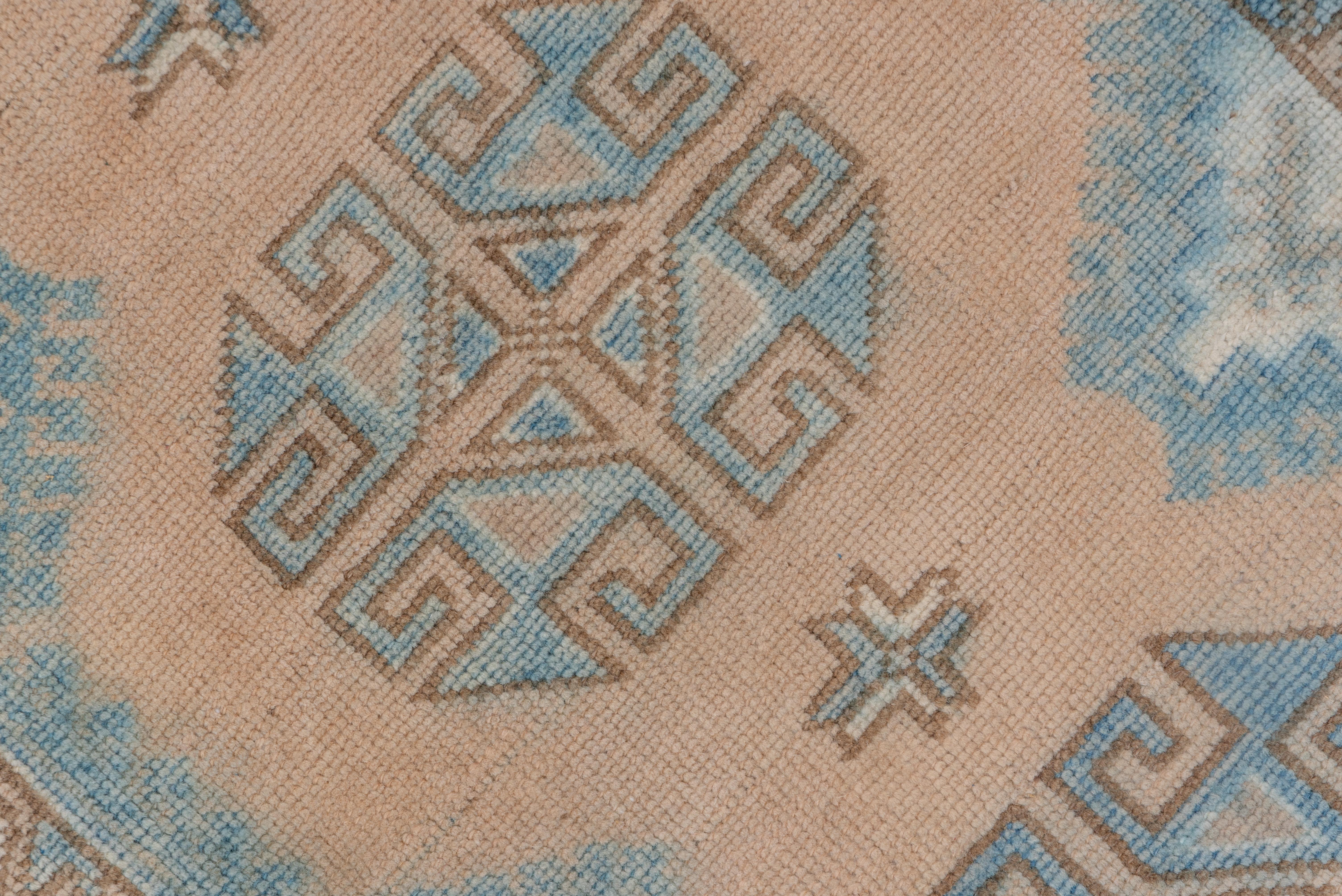 Hand-Knotted Eliko Rugs by David Ariel Vintage Peach and Blue Oushak Short Runner For Sale