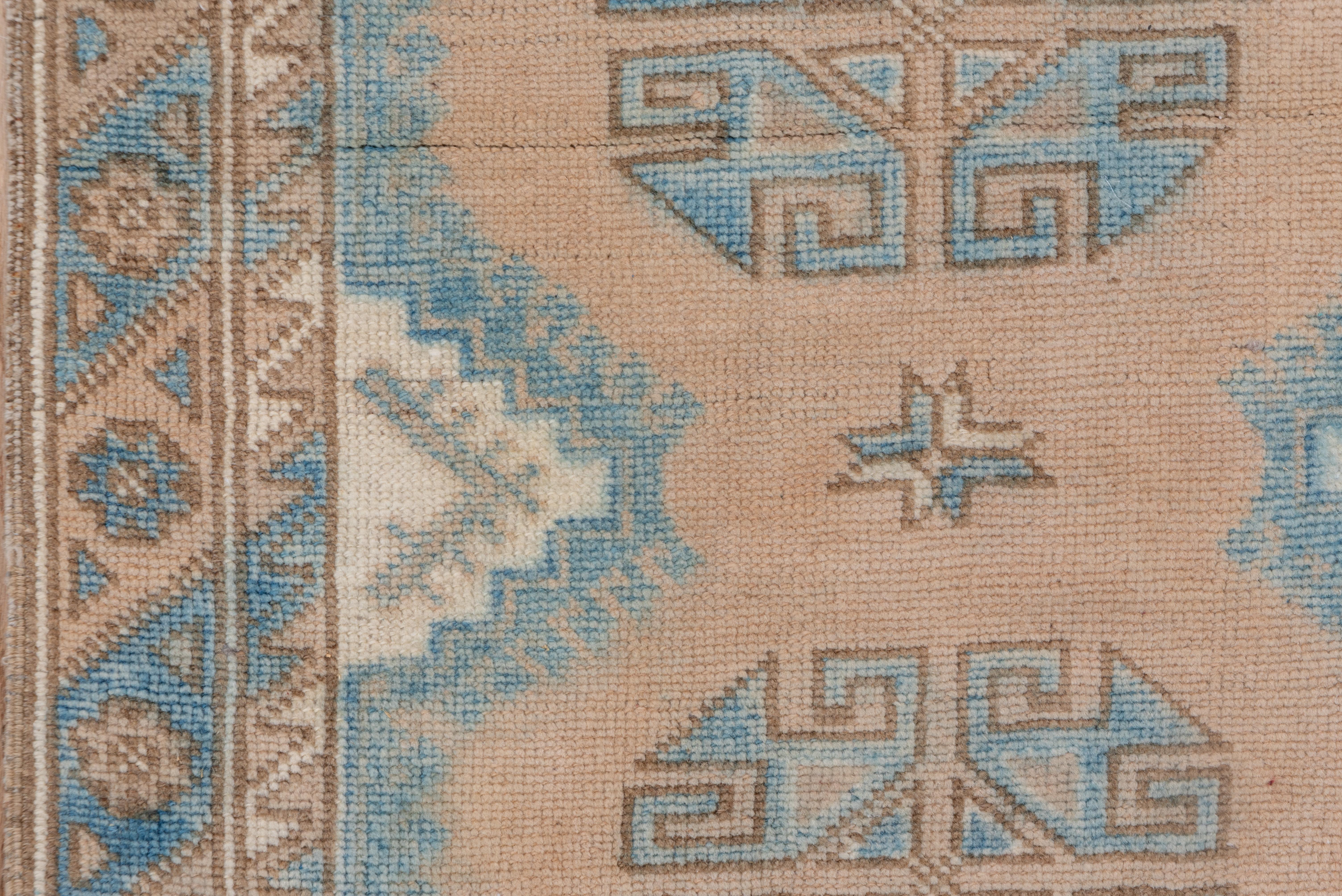 Eliko Rugs by David Ariel Vintage Peach and Blue Oushak Short Runner In Good Condition For Sale In New York, NY