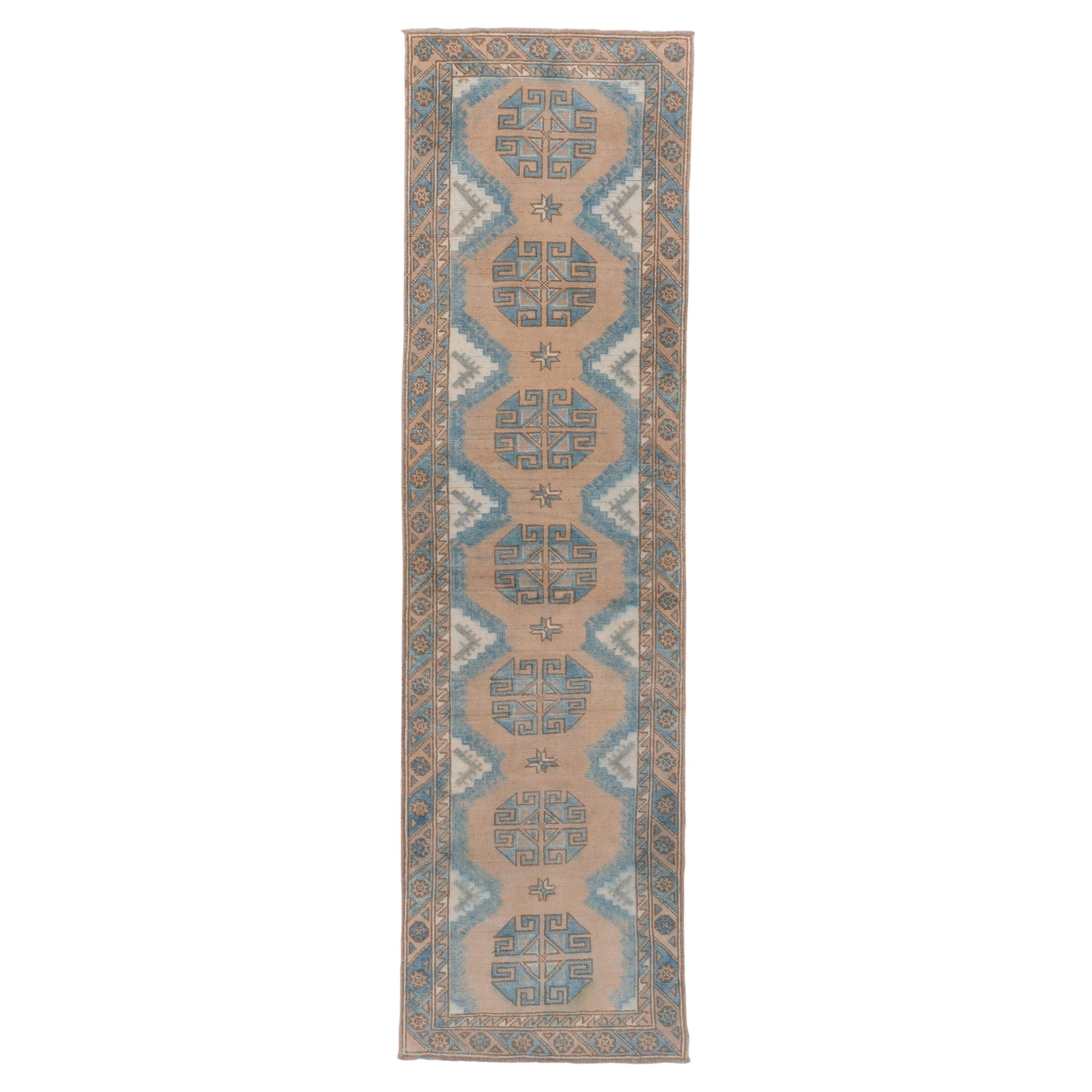 Eliko Rugs by David Ariel Vintage Peach and Blue Oushak Short Runner For Sale