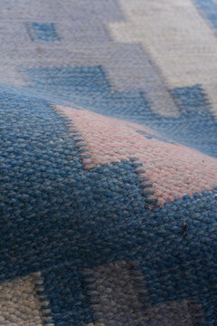 Eliko Rugs by David Ariel Vintage Swedish Rollakan Rug, Blue and Pink Tones