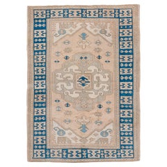 Eliko Rugs by David Rugs Vintage Turkish Oushak Rug, Peach FIeld, Blue Borders