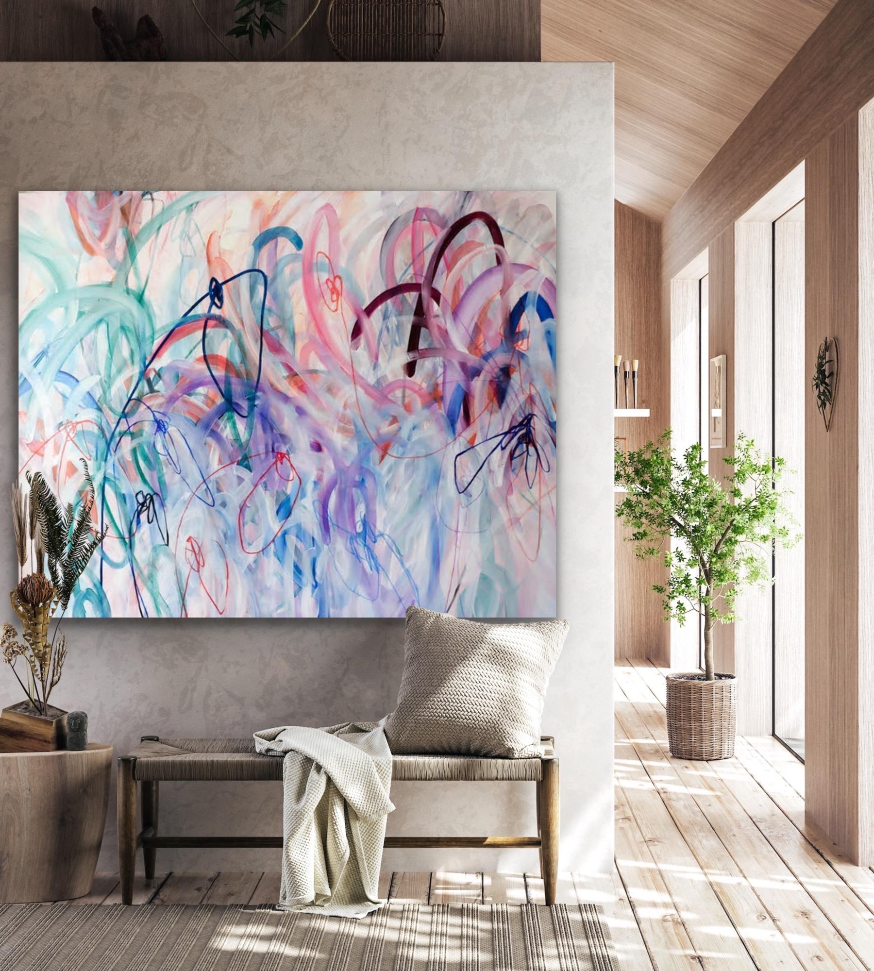 ”Flow of Life”, Oil, Acrylics and Oil Pastel Abstract 120 x 150 cm - Abstract Expressionist Painting by Elin Kereby