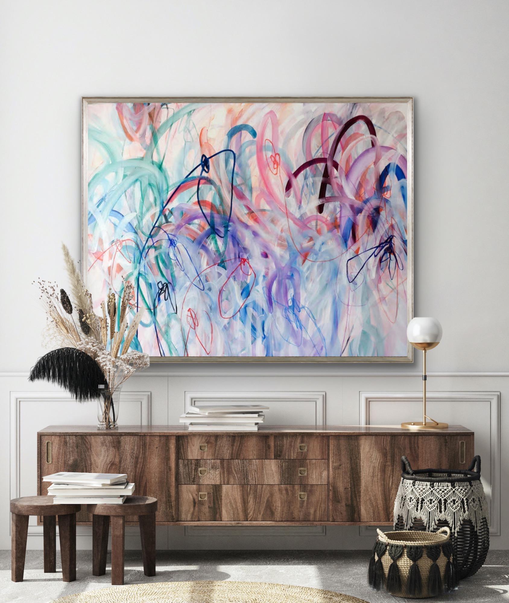 ”Flow of Life”, Oil, Acrylics and Oil Pastel Abstract 120 x 150 cm - Gray Abstract Painting by Elin Kereby