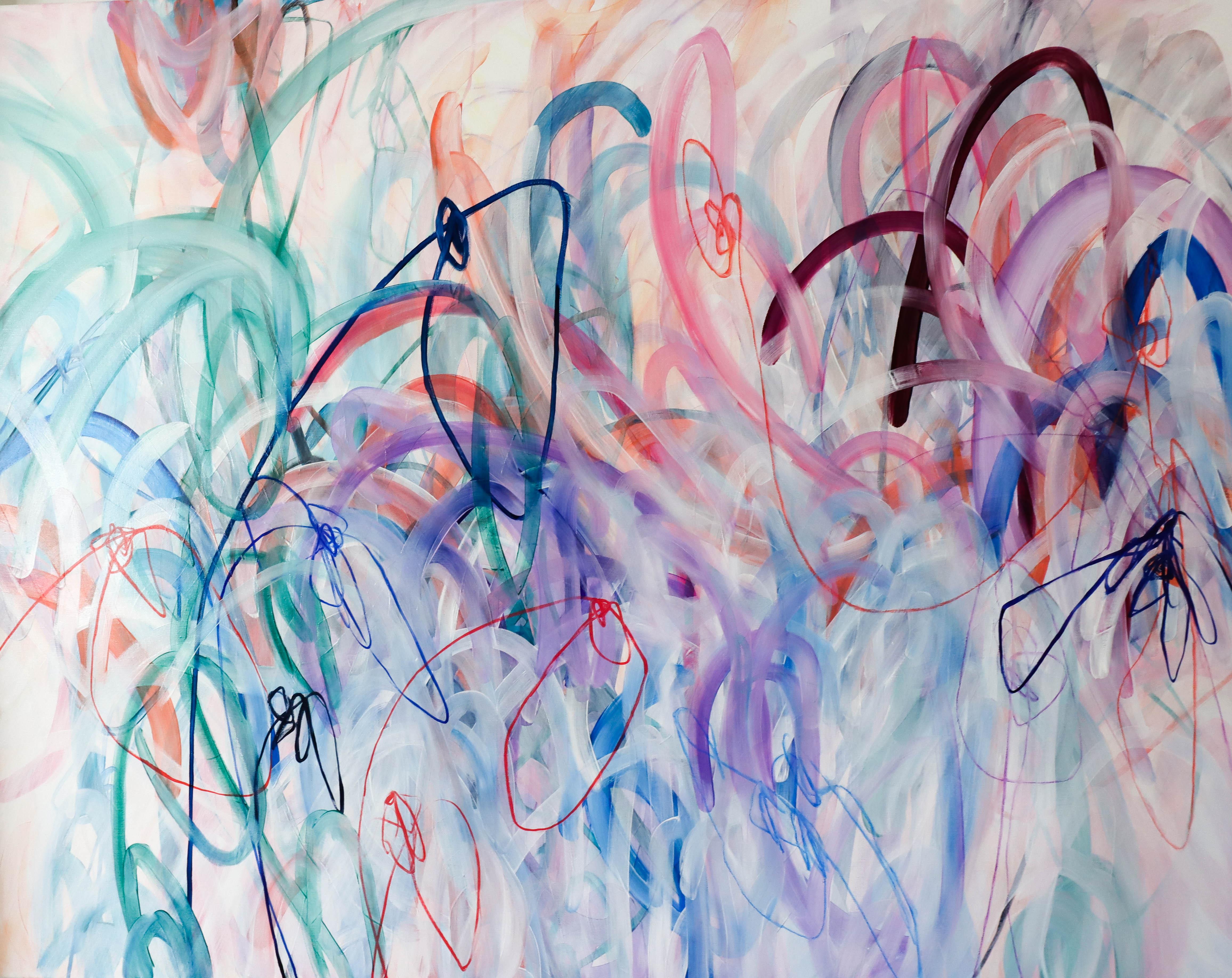 Elin Kereby Abstract Painting - ”Flow of Life”, Oil, Acrylics and Oil Pastel Abstract 120 x 150 cm