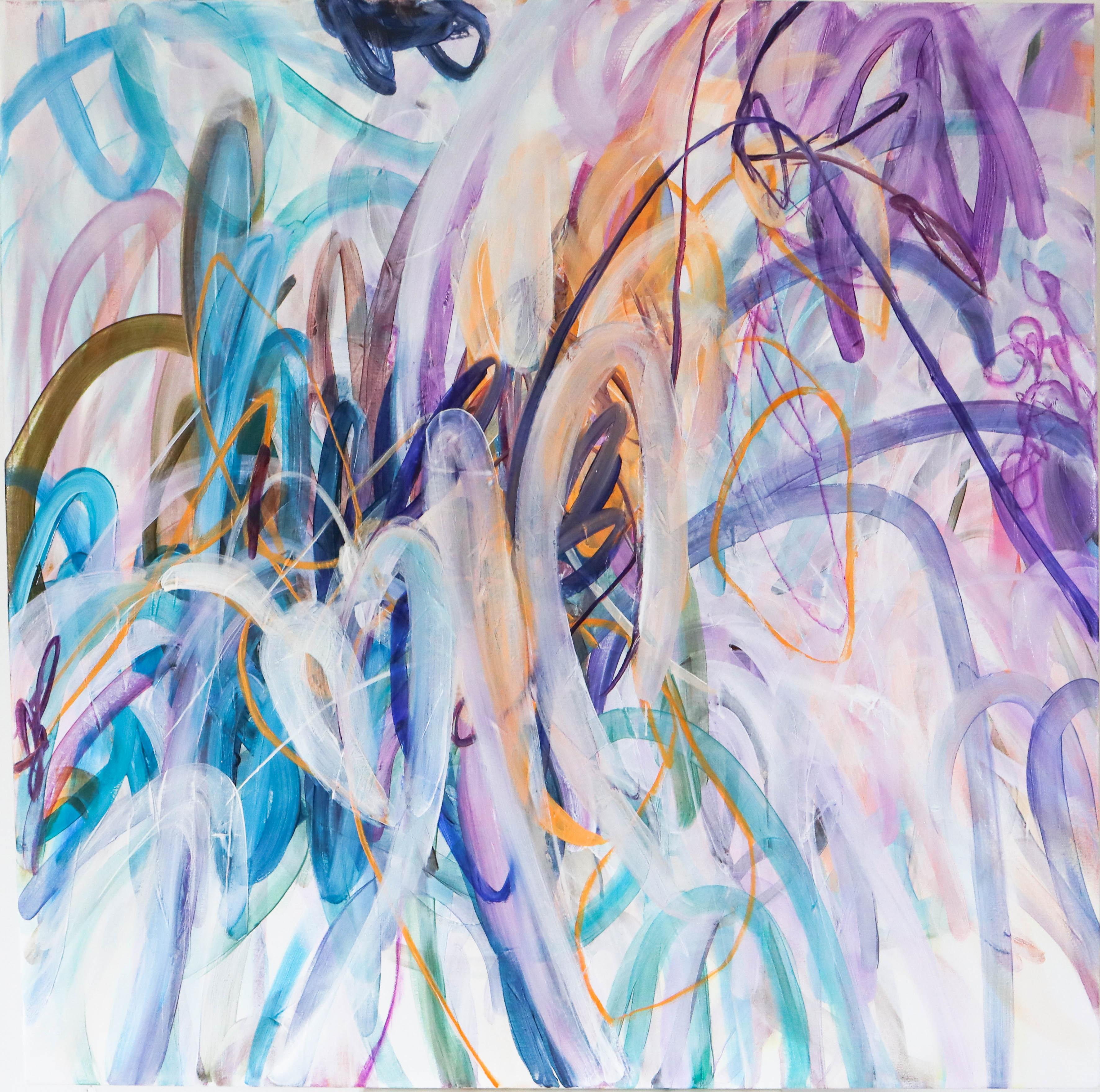 „Language of Love“ Öl, Acryl und Ölpastell, Abstrakt, 100x100 cm – Mixed Media Art von Elin Kereby