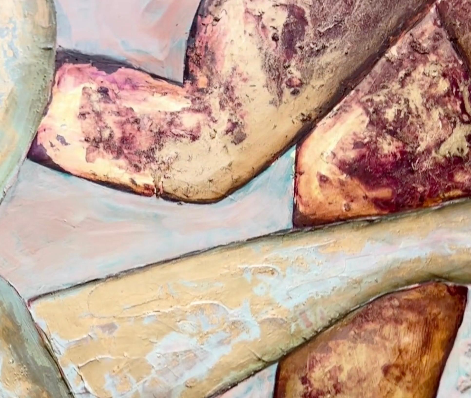 « My Heart Holds Your Eternal Fire », métal doré, huile, acryliques sur toile 100x100cm en vente 1