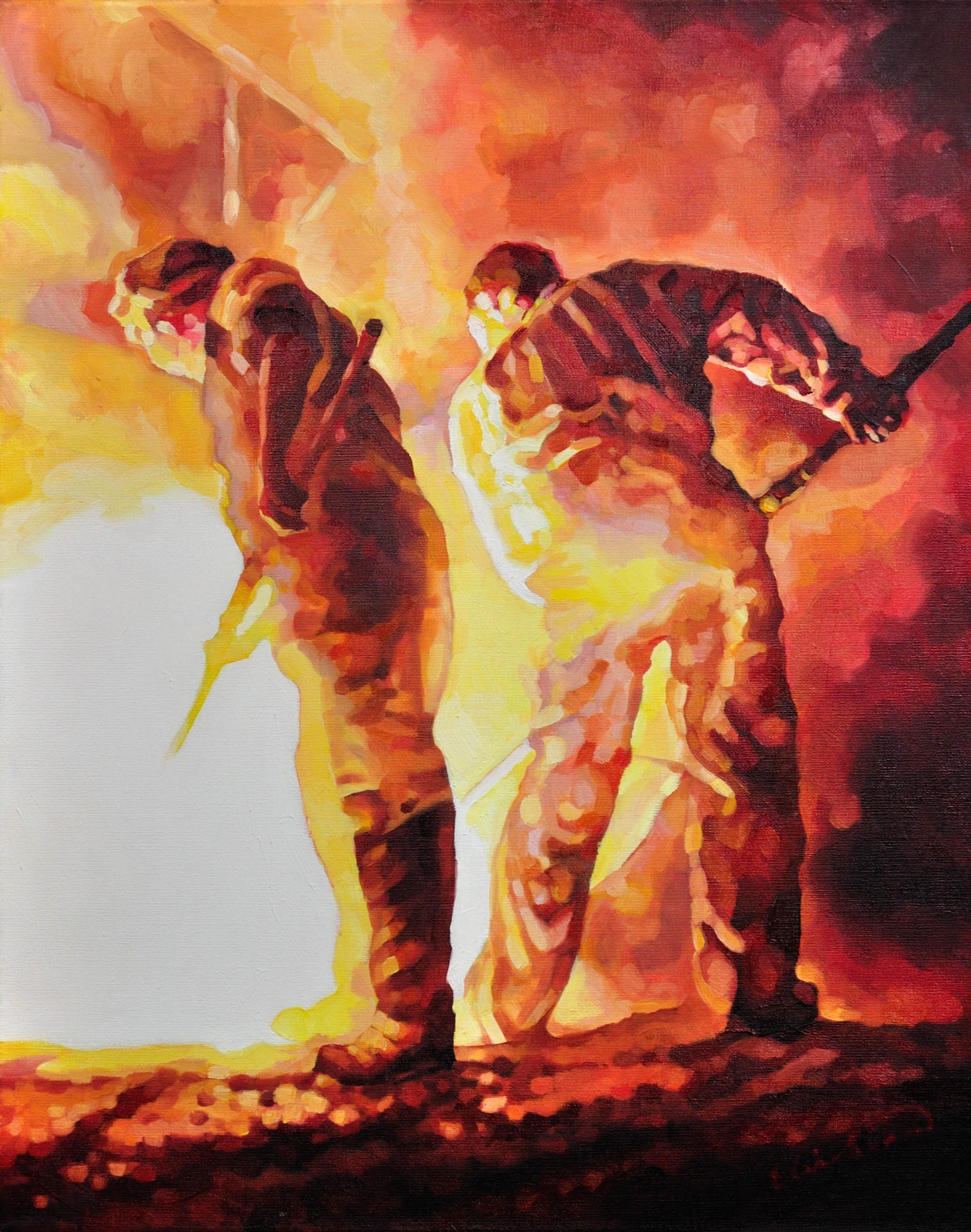 Iron Puddlers. South Wales Valleys. Steel Workers. Metalworkers. Heavy Industry. - Painting by Elin Sian Blake