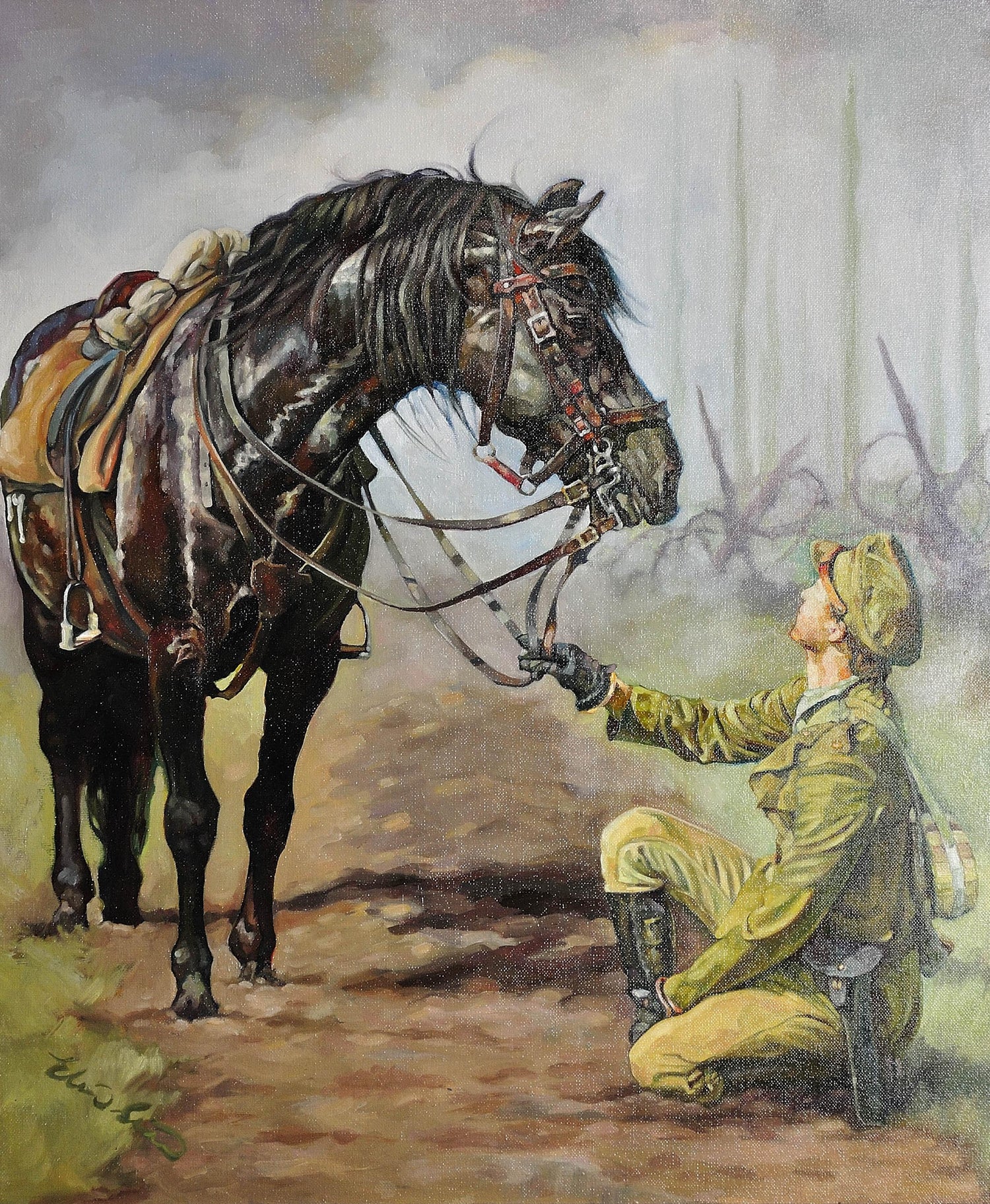 Elin Sian Blake Lest We Forget Original Oil Painting War Horse