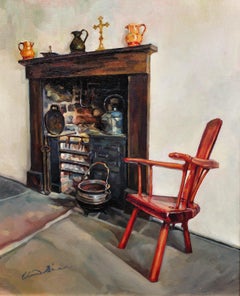 Casa della nonna di Ty Nain Interno del cottage gallese Intorno al focolare Forno in ghisa