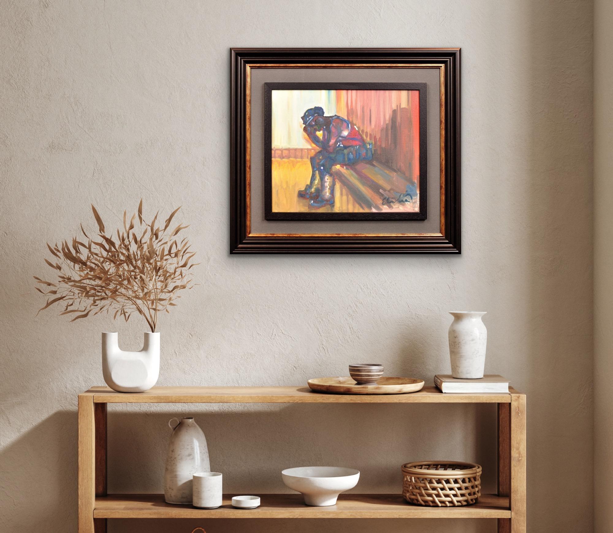 Hasta mañana Tan Yfory Valles mineros del sur de Gales Pintura al óleo original enmarcada en venta 6