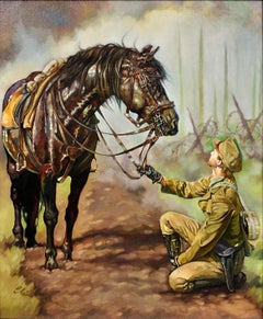 War Horse Lest We Forget Great War WW1 Remembrance Painting Soldier & His Horse