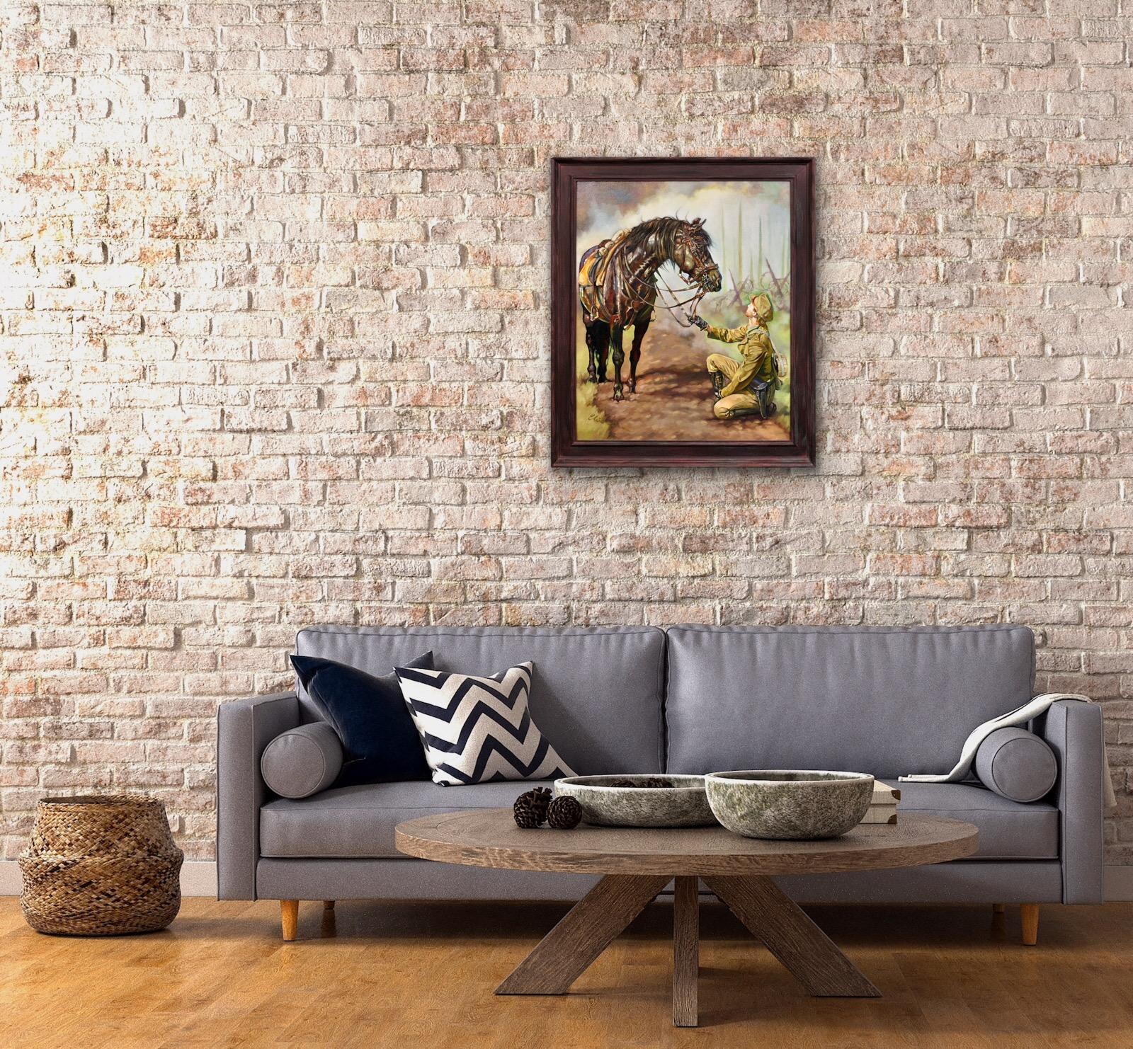War Horse Lest We Forget Great War WW1 Remembrance Painting Soldier & His Horse For Sale 1