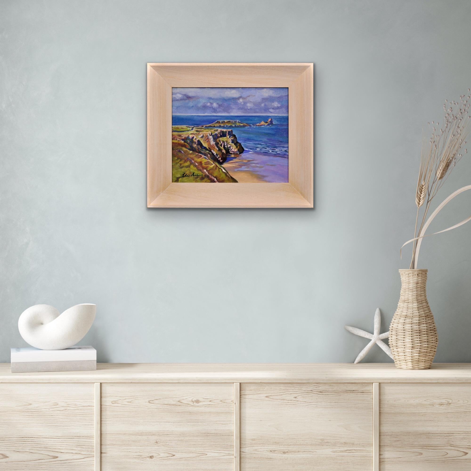 Elin Siân Blake. 
Gallois (né en 1981).
Worm's Head (Pen Pyrrod), péninsule de Gower.
Huile sur toile.
Signé en bas à gauche.
Taille de l'image : 24 cm x 29 cm (9,5 pouces x 11,4 pouces).
Dimensions du cadre : 36 cm x 41 cm (14,2 pouces x 16,1