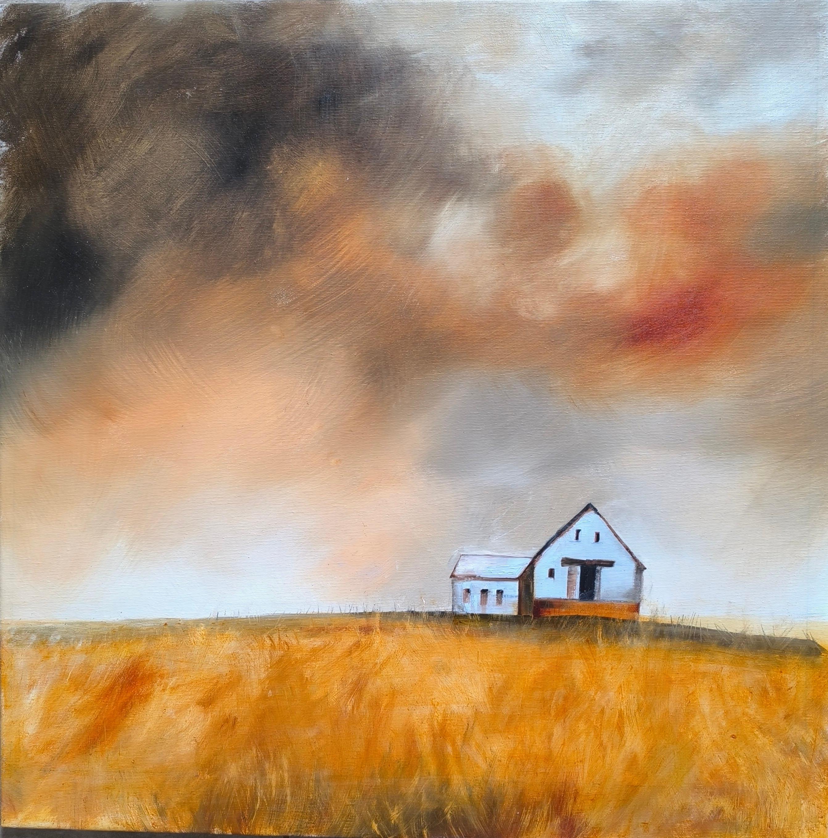 Figurative Painting di Elina Bilous - Il cielo inizia dietro la casa