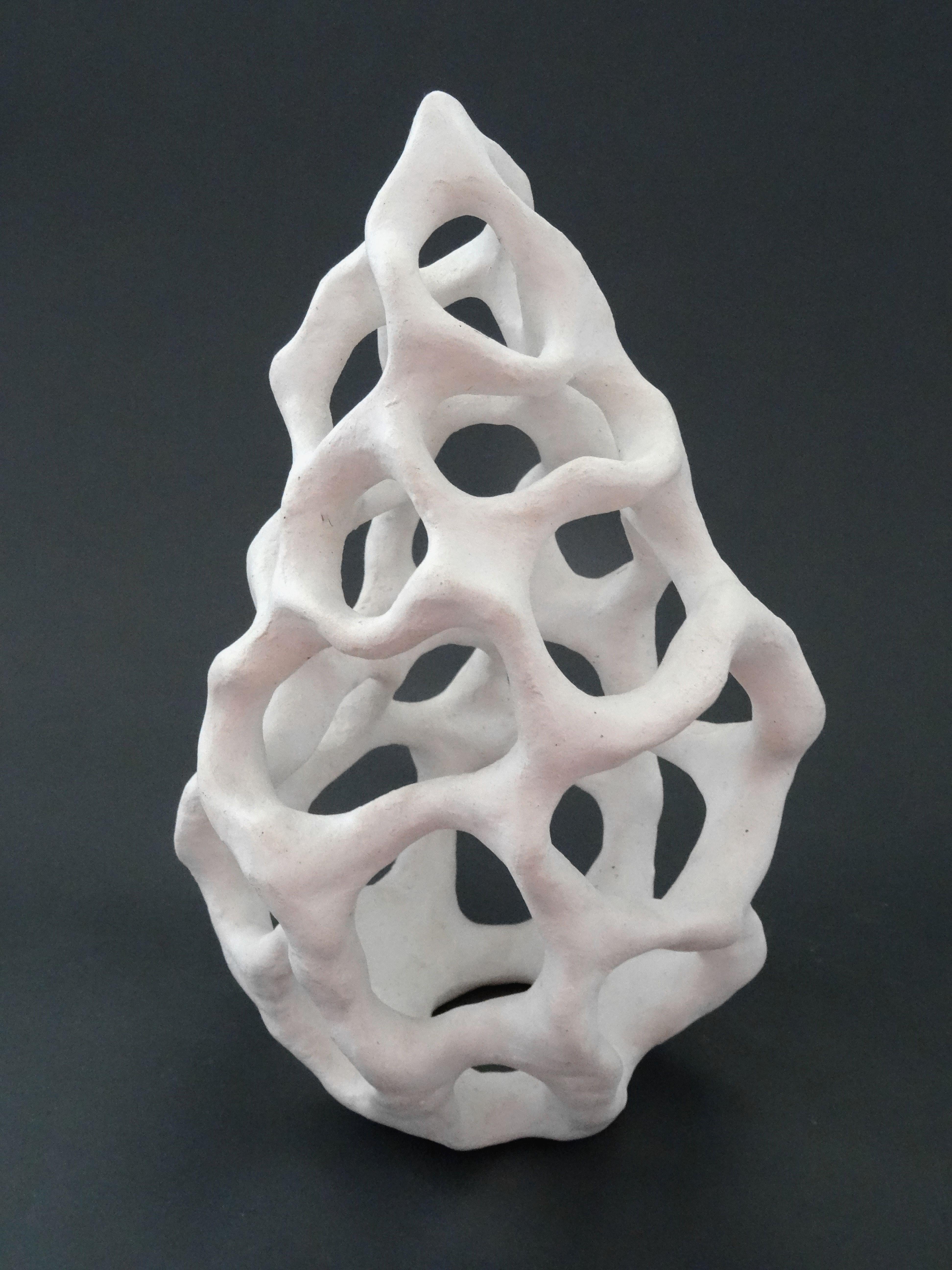 Elina Titane  Abstract Sculpture - Infinity loops. White stone mass h 24 cm