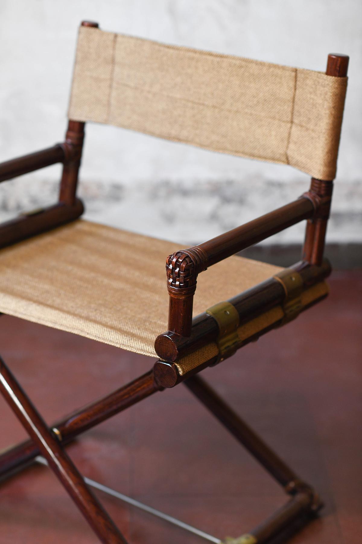 Brass Elinor and John McGuire set for Lyda Levi: desk with bamboo director’s chair For Sale