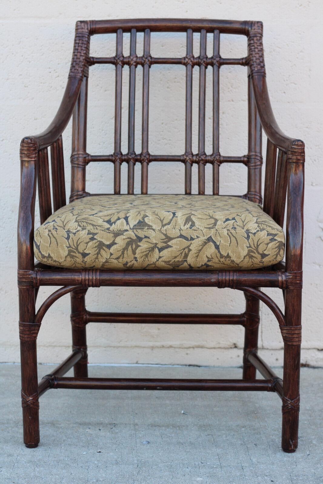 American Elinor McGuire Balboa Rattan Arm Chairs or Dining Chairs, a Pair