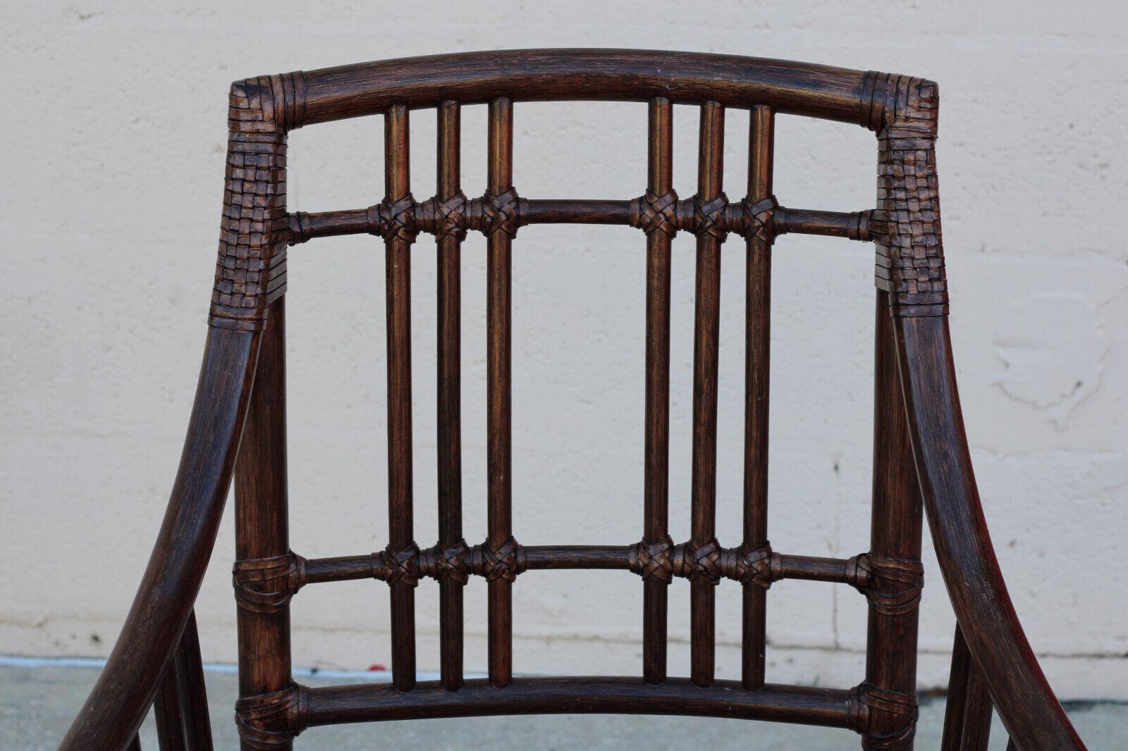 Hand-Crafted Elinor McGuire Balboa Rattan Arm Chairs or Dining Chairs, a Pair