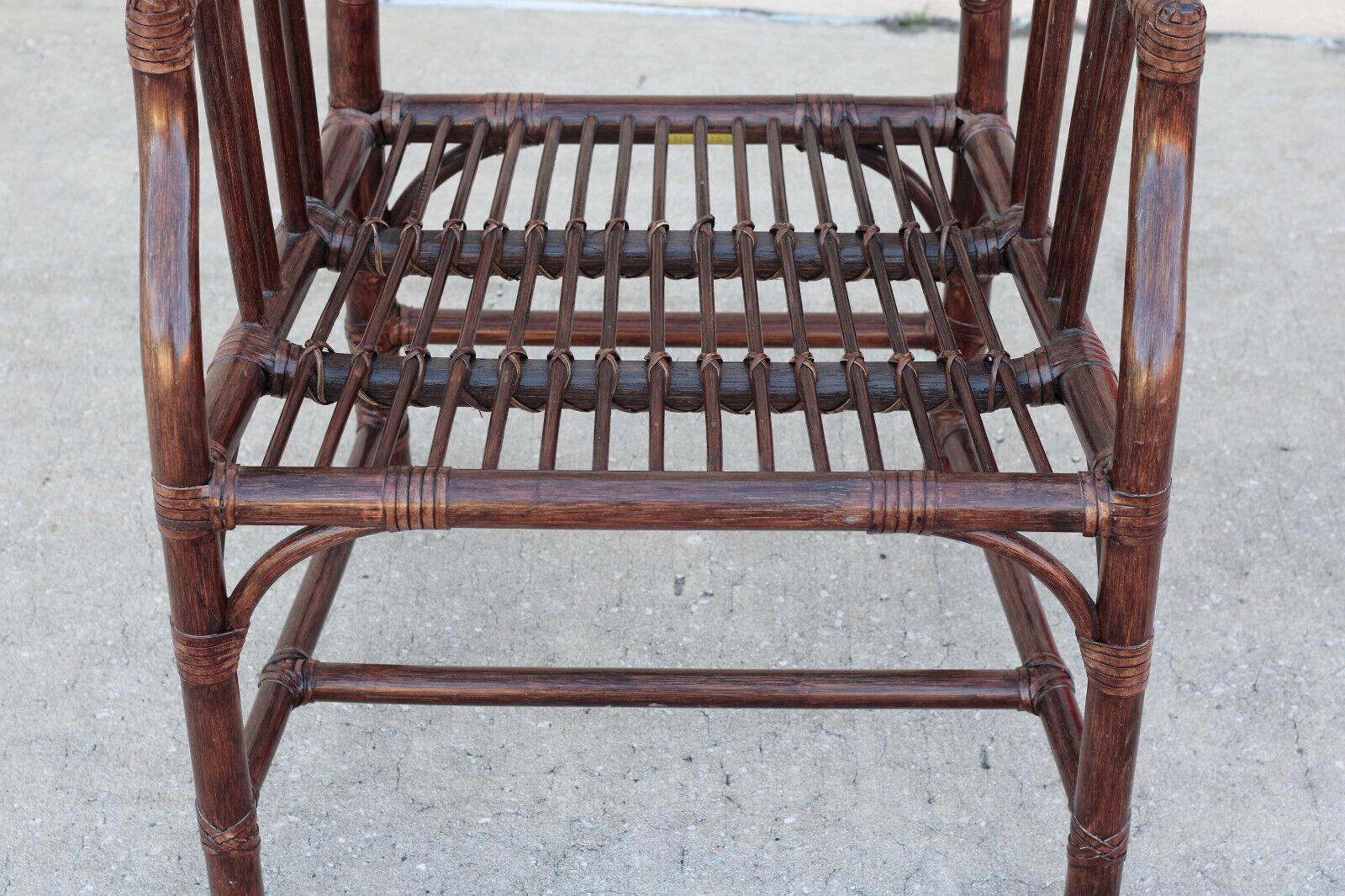 Elinor McGuire Balboa Rattan Arm Chairs or Dining Chairs, a Pair In Good Condition In Vero Beach, FL