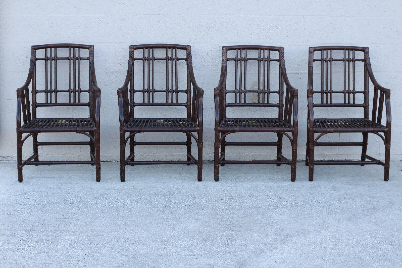 Elinor McGuire Balboa Rattan Arm Chairs or Dining Chairs, a Set of 4 1
