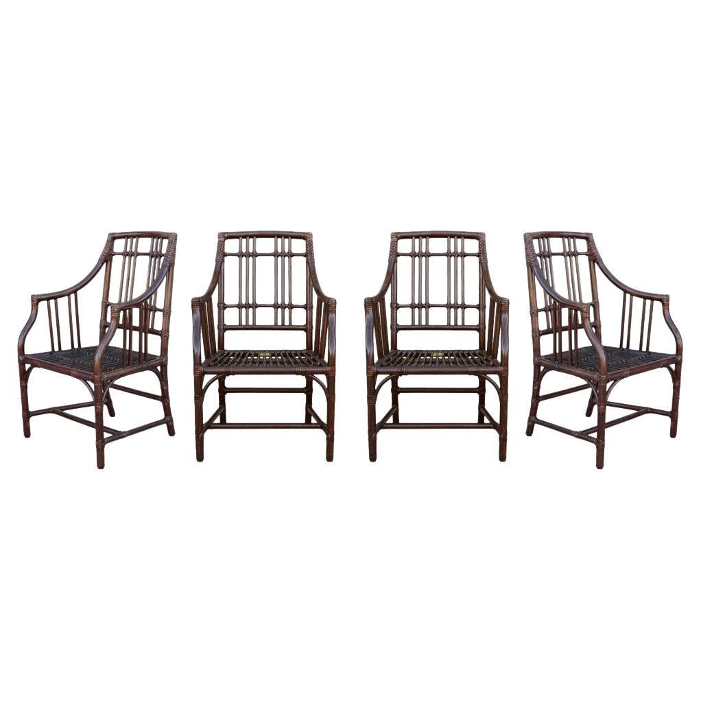 Elinor McGuire Balboa Rattan Arm Chairs or Dining Chairs, a Set of 4