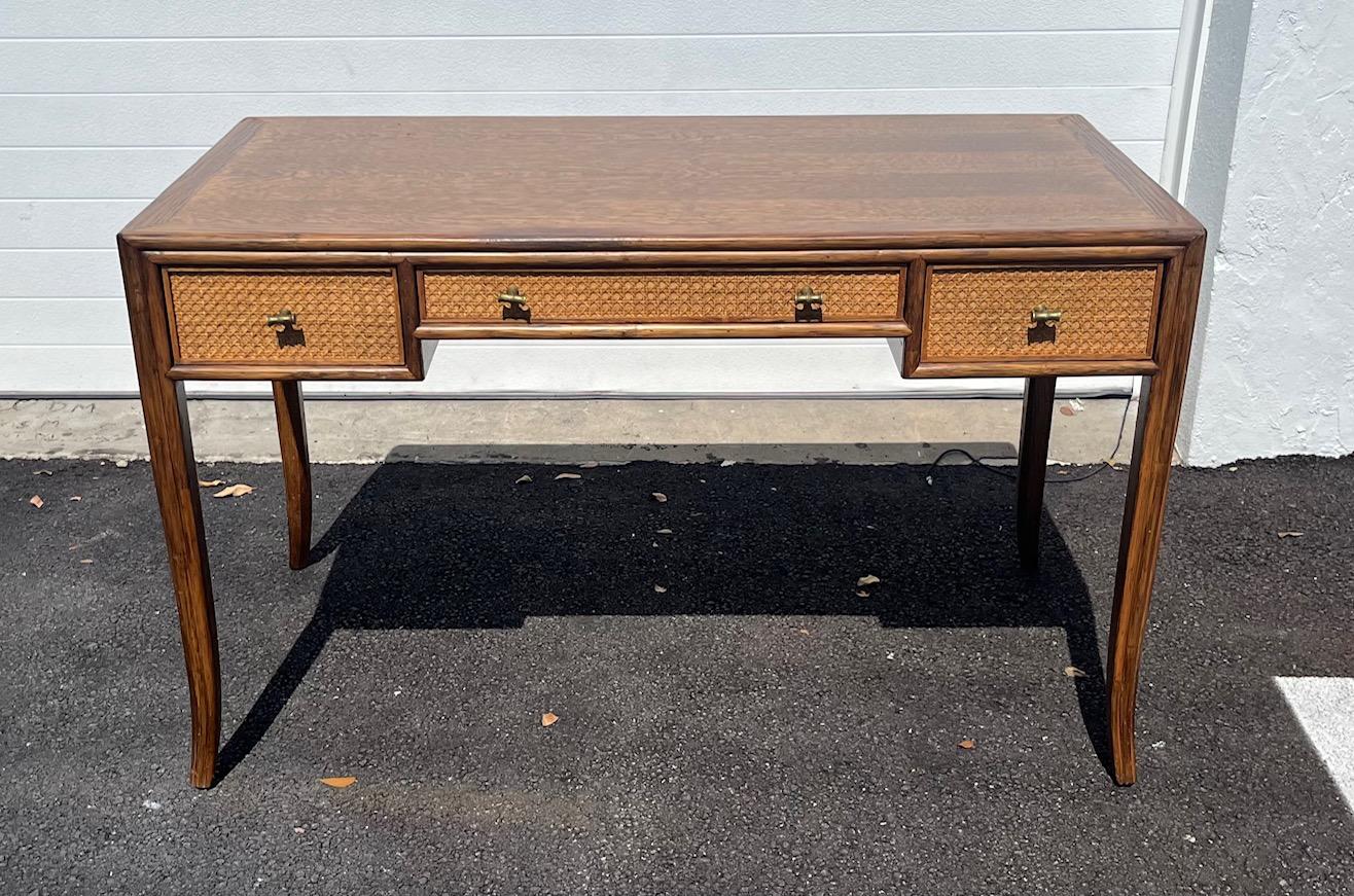 Mid-Century Modern Elinor McGuire Caned Three Drawer Desk Desk with Chair