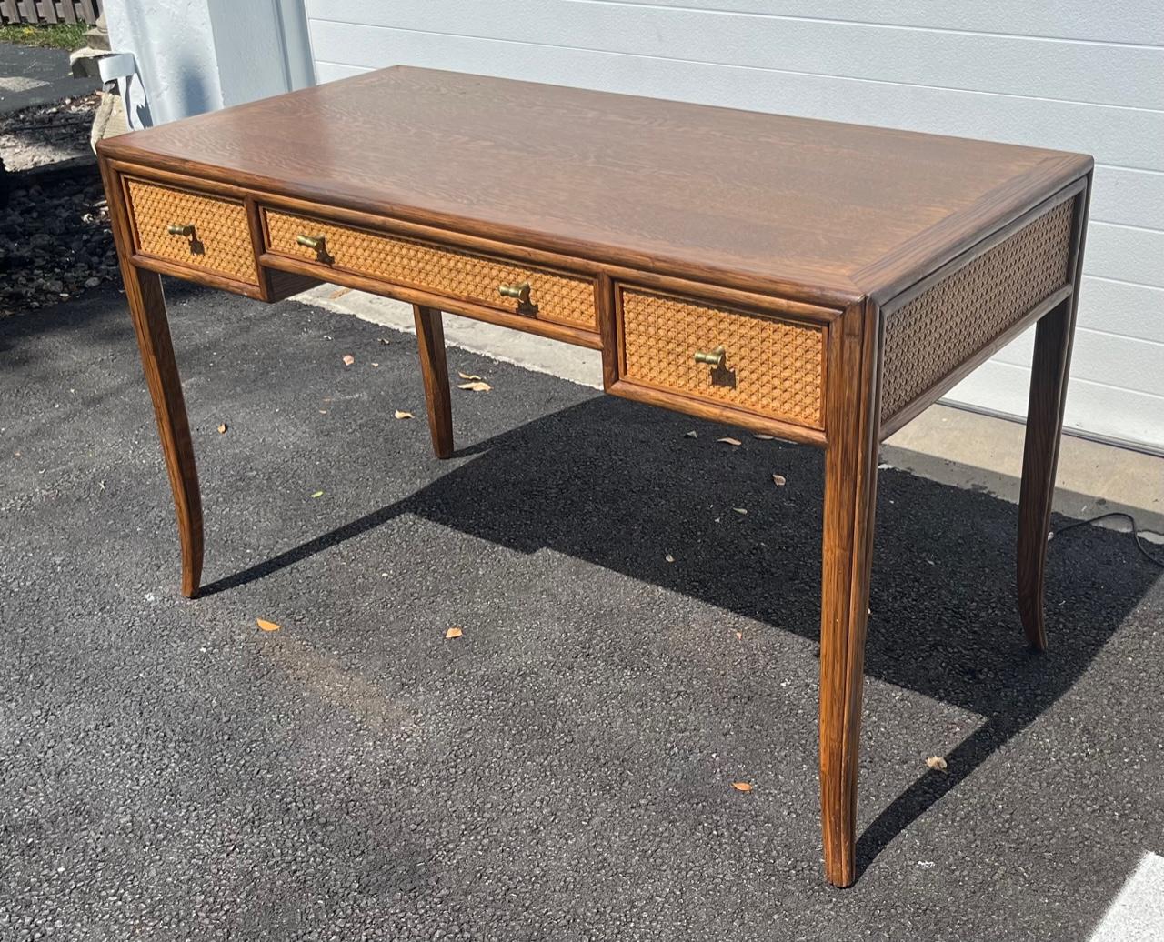 American Elinor McGuire Caned Three Drawer Desk Desk with Chair