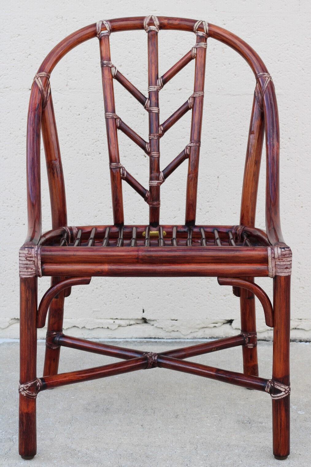 Hand-Crafted Elinor McGuire for McGuire San Francisco Rattan Dining Chairs, a Set of 4 For Sale