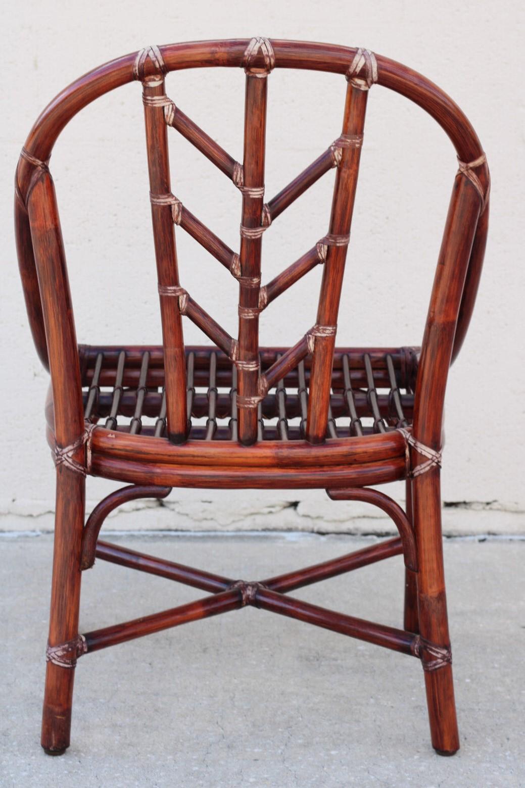 Leather Elinor McGuire for McGuire San Francisco Rattan Dining Chairs, a Set of 4 For Sale