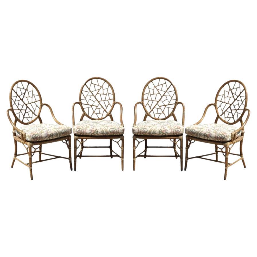Elinor McGuire Iconic Cracked Ice Dining Chairs, a Set of 4, with McGuire Label For Sale