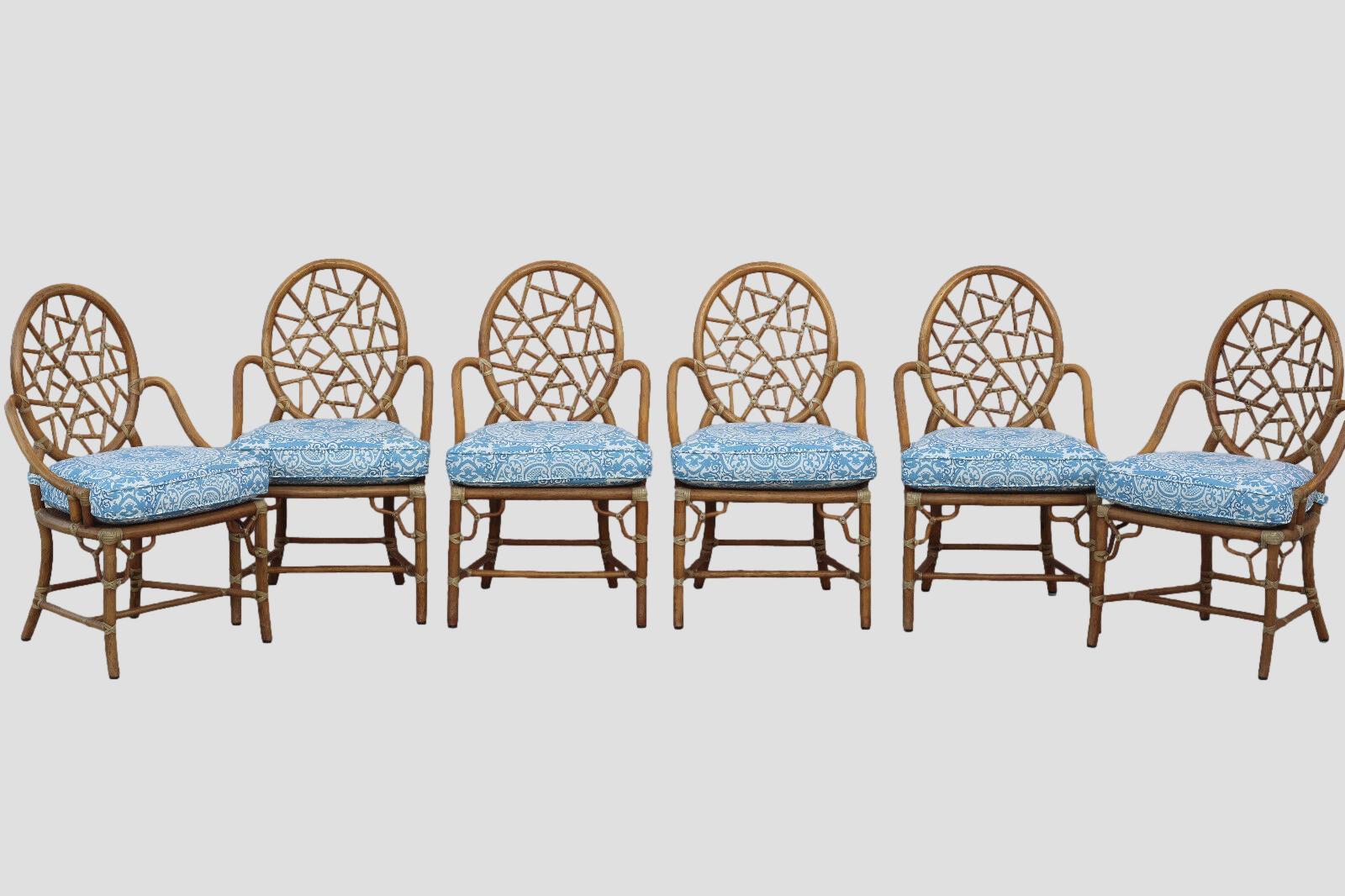 American Elinor McGuire Iconic Cracked Ice Dining Chairs, a Set of 6, with McGuire Label