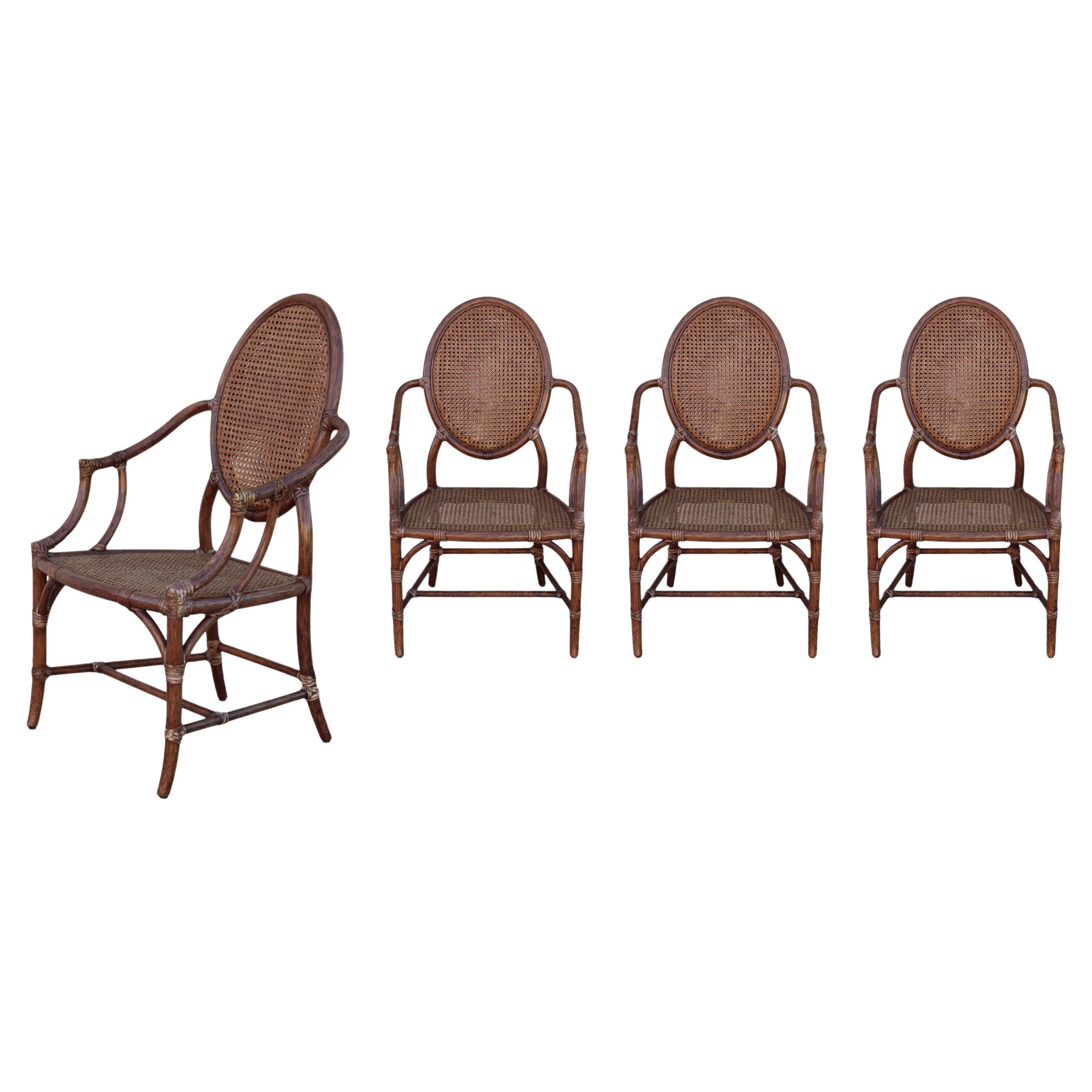 Elinor McGuire Rattan-Schilfrohr-Esszimmerstühle mit ovaler Rückenlehne, Viererset