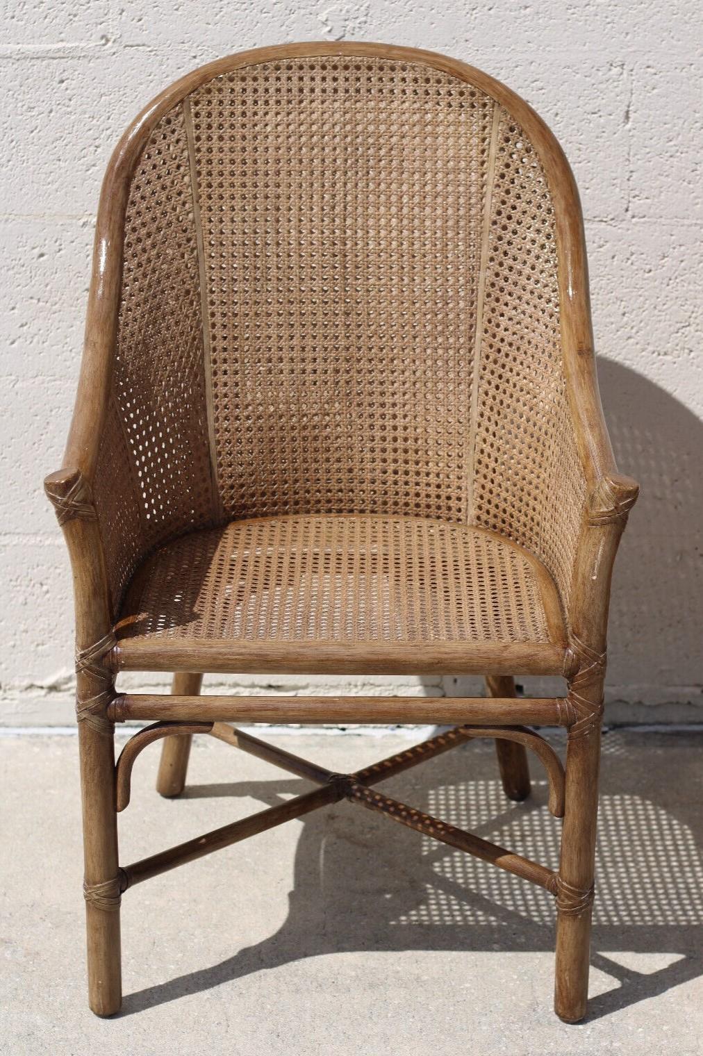 Elinor McGuire Rattan Caned Barrel Back Arm Chairs, a Pair For Sale 3