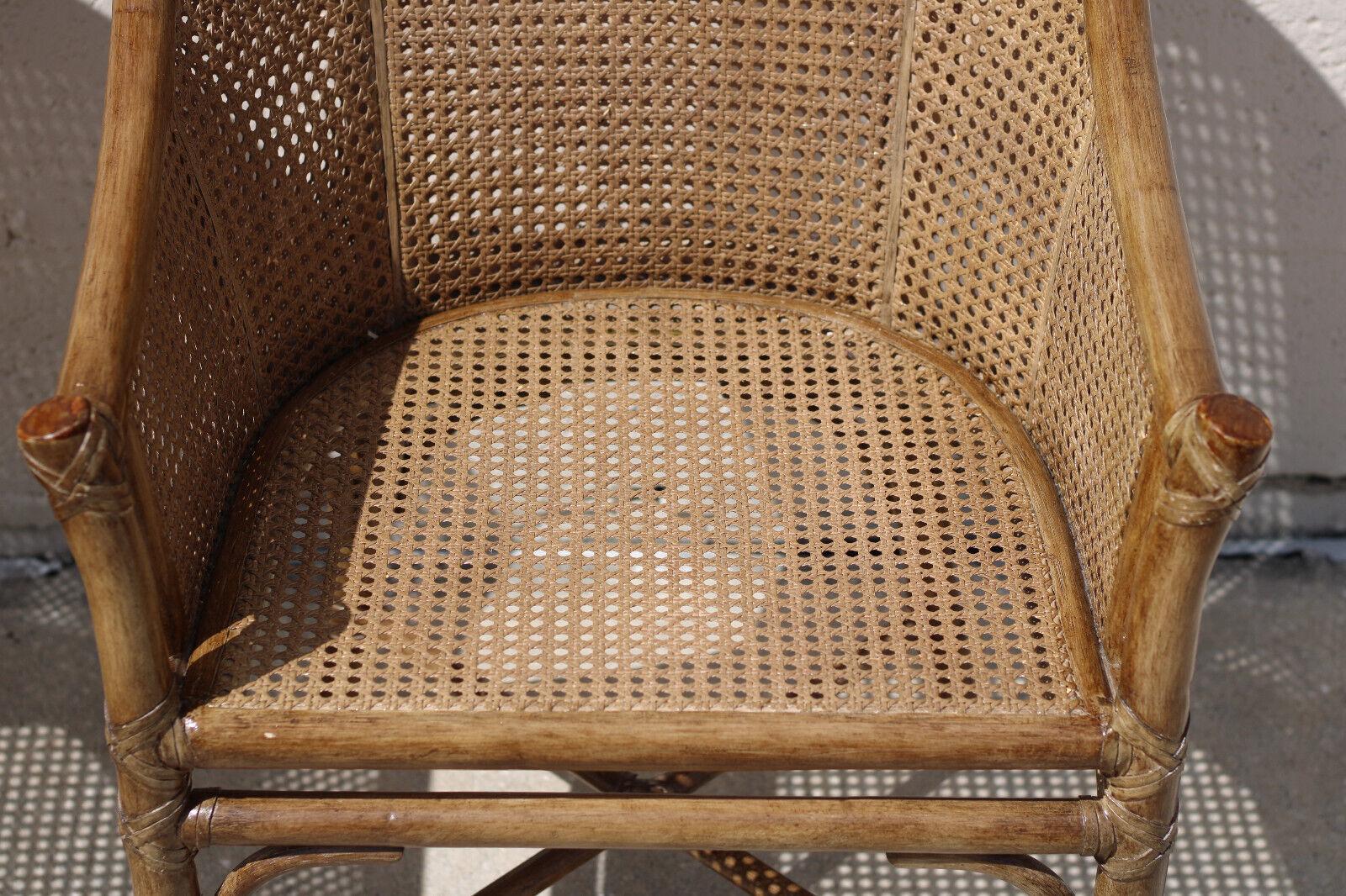 Elinor McGuire Rattan Caned Barrel Back Arm Chairs, a Pair For Sale 4