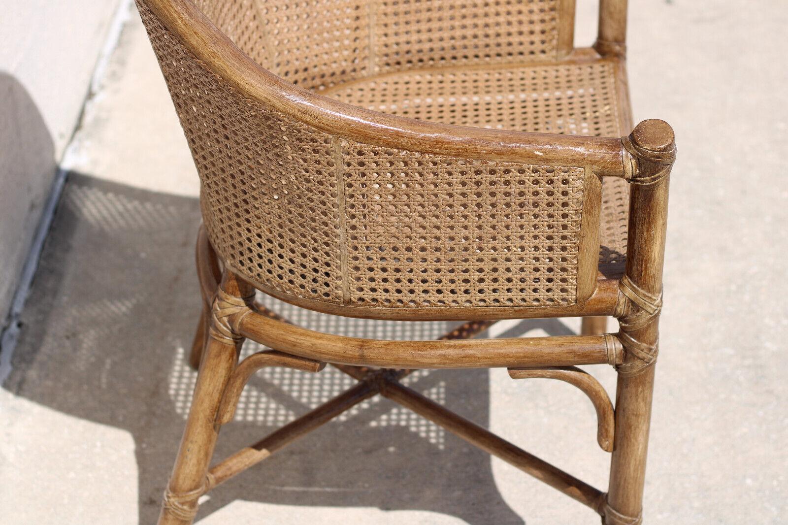 Elinor McGuire Rattan Caned Barrel Back Arm Chairs, a Pair For Sale 6