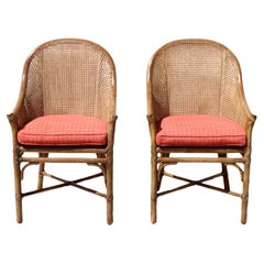 Used Elinor McGuire Rattan Caned Barrel Back Arm Chairs, a Pair