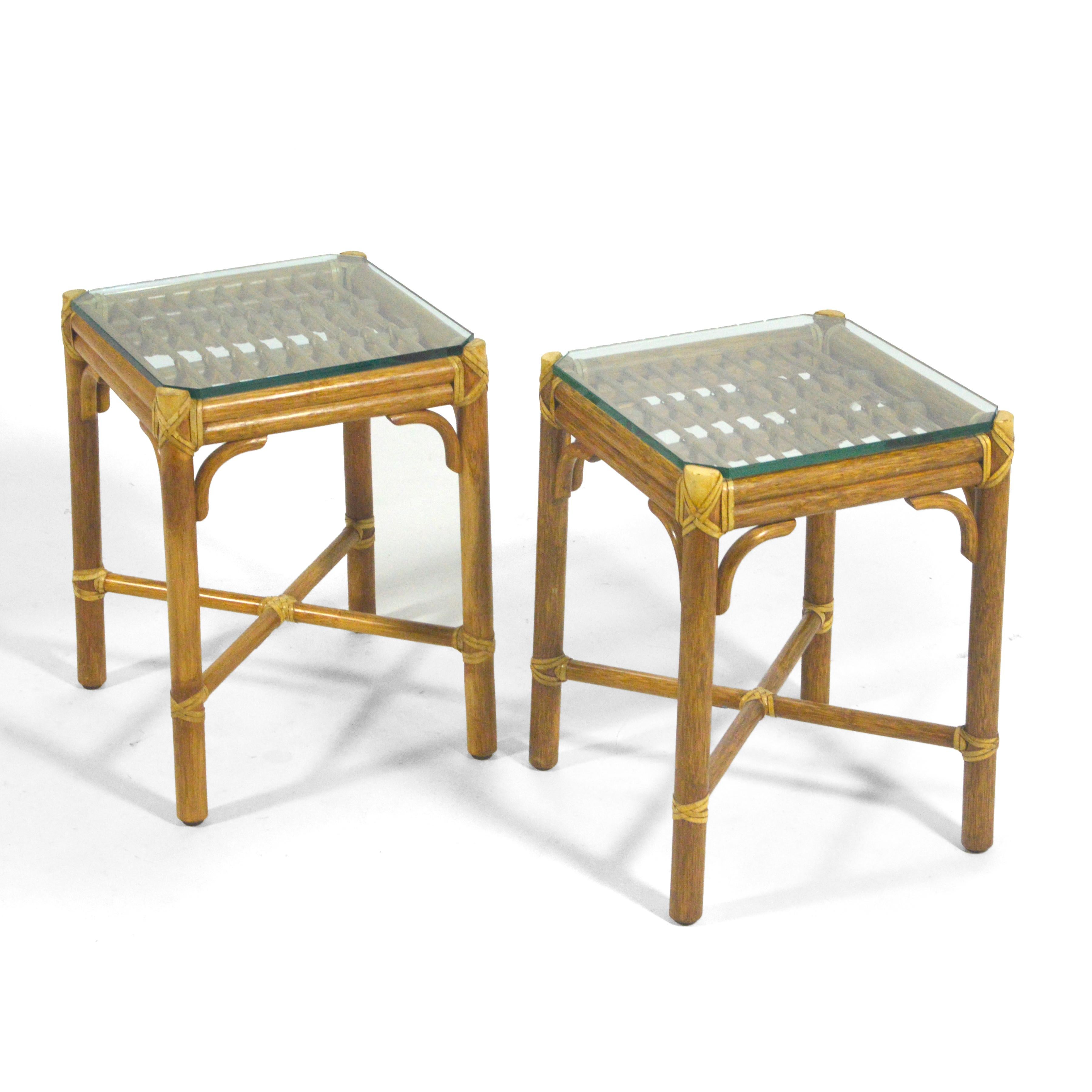 Elinor McGuire designed these rattan side tables/ nightstands for McGuire of San Fransisco, the company she started with her husband John. McGuire furniture is made to last generations. Not only is the design tasteful and understated, the quality is