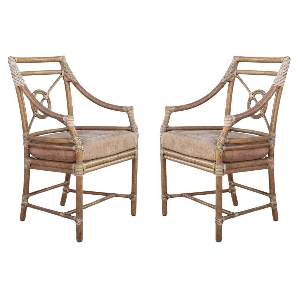 Elinor McGuire Rattan Target Arm Chairs or Dining Chairs, a Pair For Sale